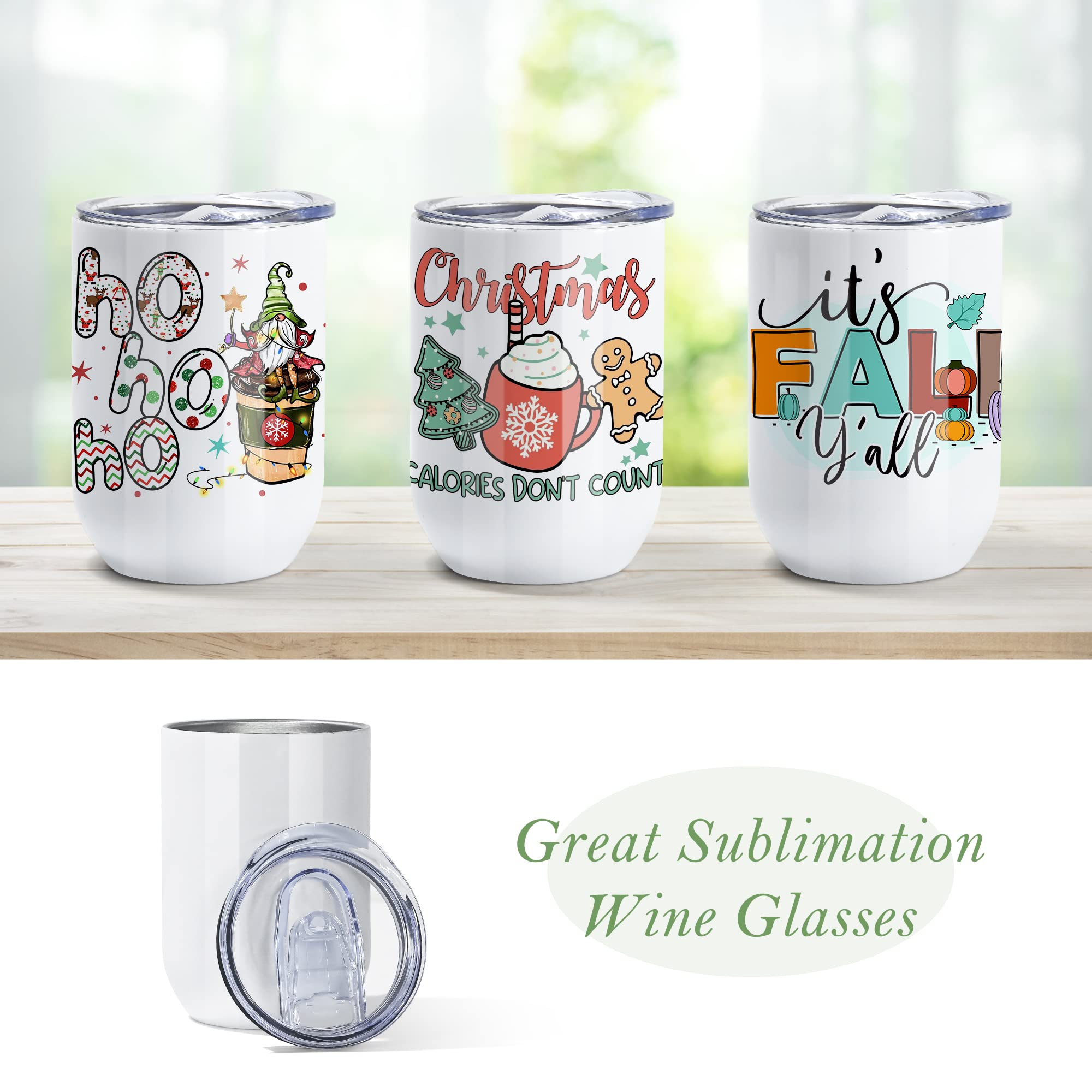50-Pack AGH 12oz Stainless Steel Sublimation Wine Tumblers with Lids - Insulated Stemless Wine Glasses for Women, Perfect for Parties, Weddings & Personalized Gifts