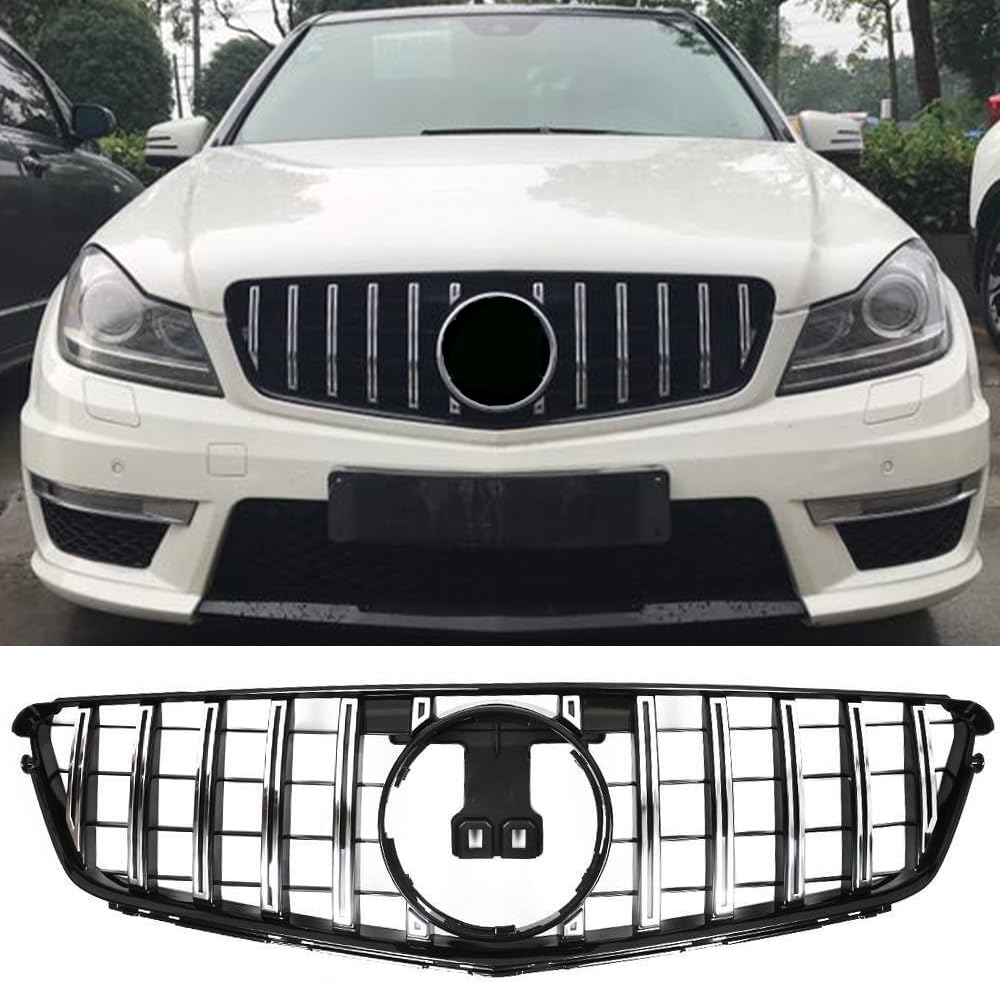 CCTUNING Chrome Silver Front Grill for Mercedes-Benz C Class W204 GT GTR (2008-2014) - Compatible with C180 C200 C250 C300 C350 Models | Enhances Vehicle Style & Aerodynamics | Perfect for Car Upgrades & Show Events