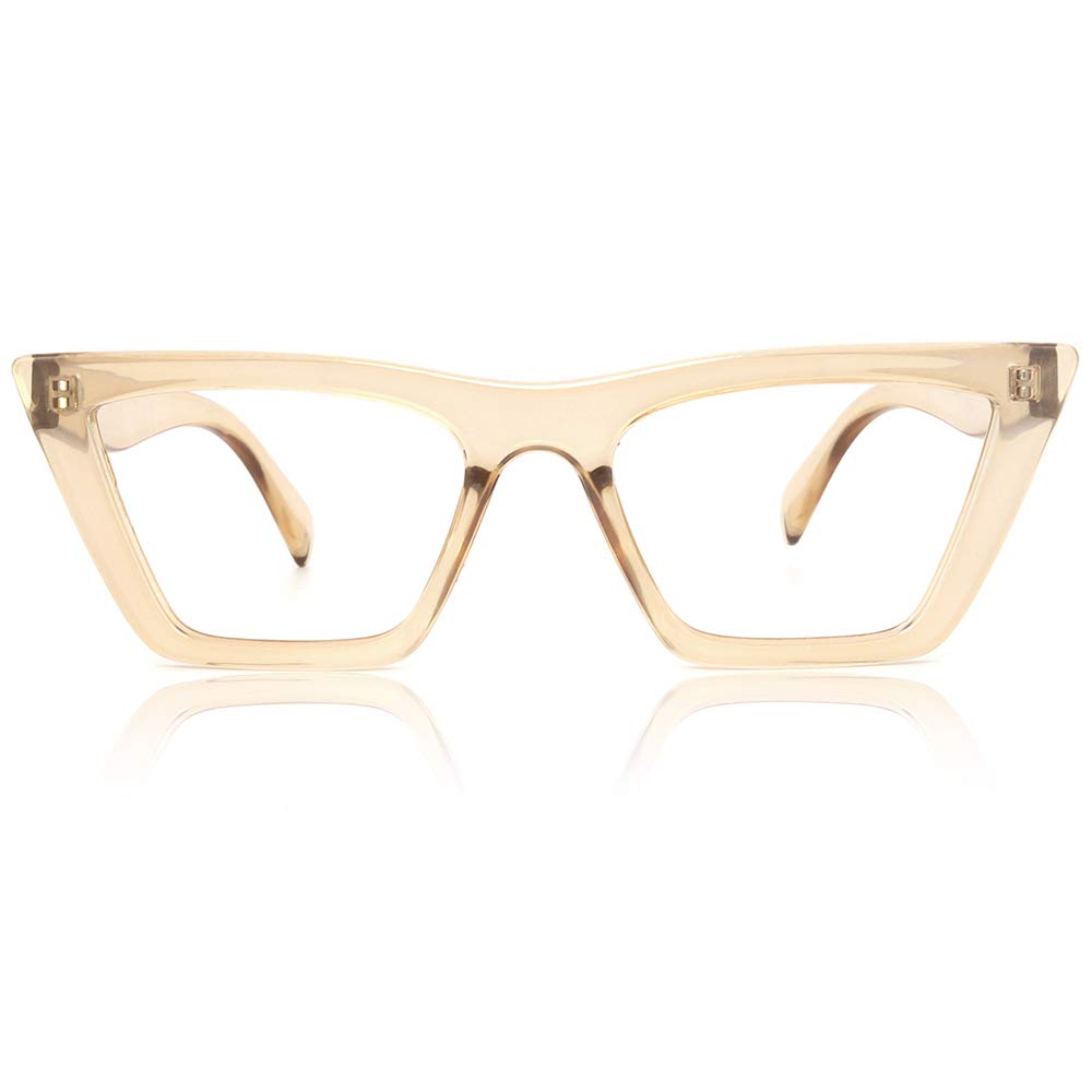 Jisoo Cat Eye Eyeglasses for Women - Stylish Clear Lens Oversized Cat Eye Frames in Transparent Brown | Perfect for Fashion, Office & Everyday Wear