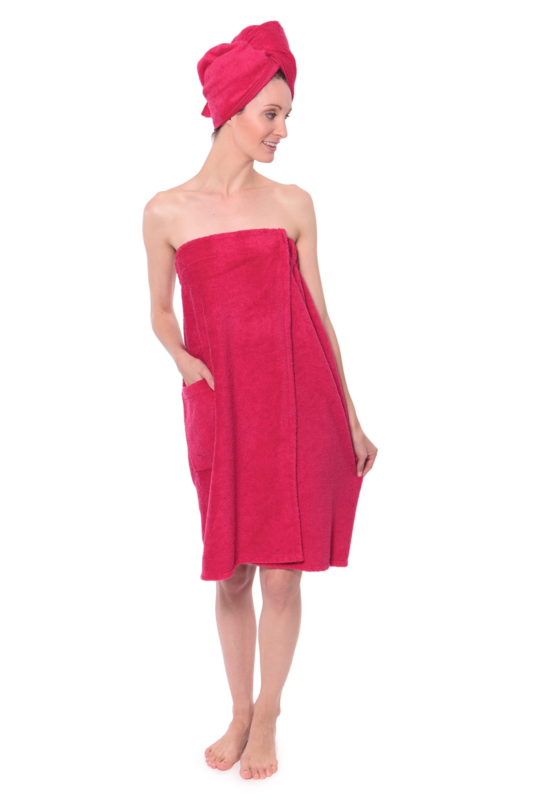 Women's Spa Towel Wrap Set - Soft Rayon Cotton Blend Bathrobe for Women, Rose Red (2X/3X) | Perfect for Beach, Pool & Relaxing at Home