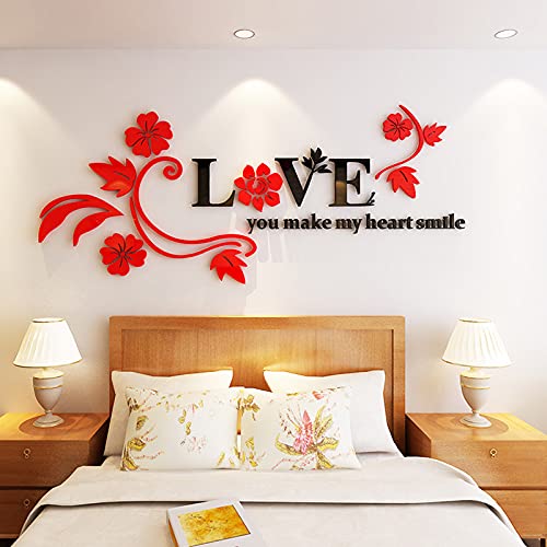 Love Wall Decor Acrylic Stickers - 'Love You Make My Heart Smile' Art for Living Room, Bedroom, Home Decor, Wedding, Anniversary Gift