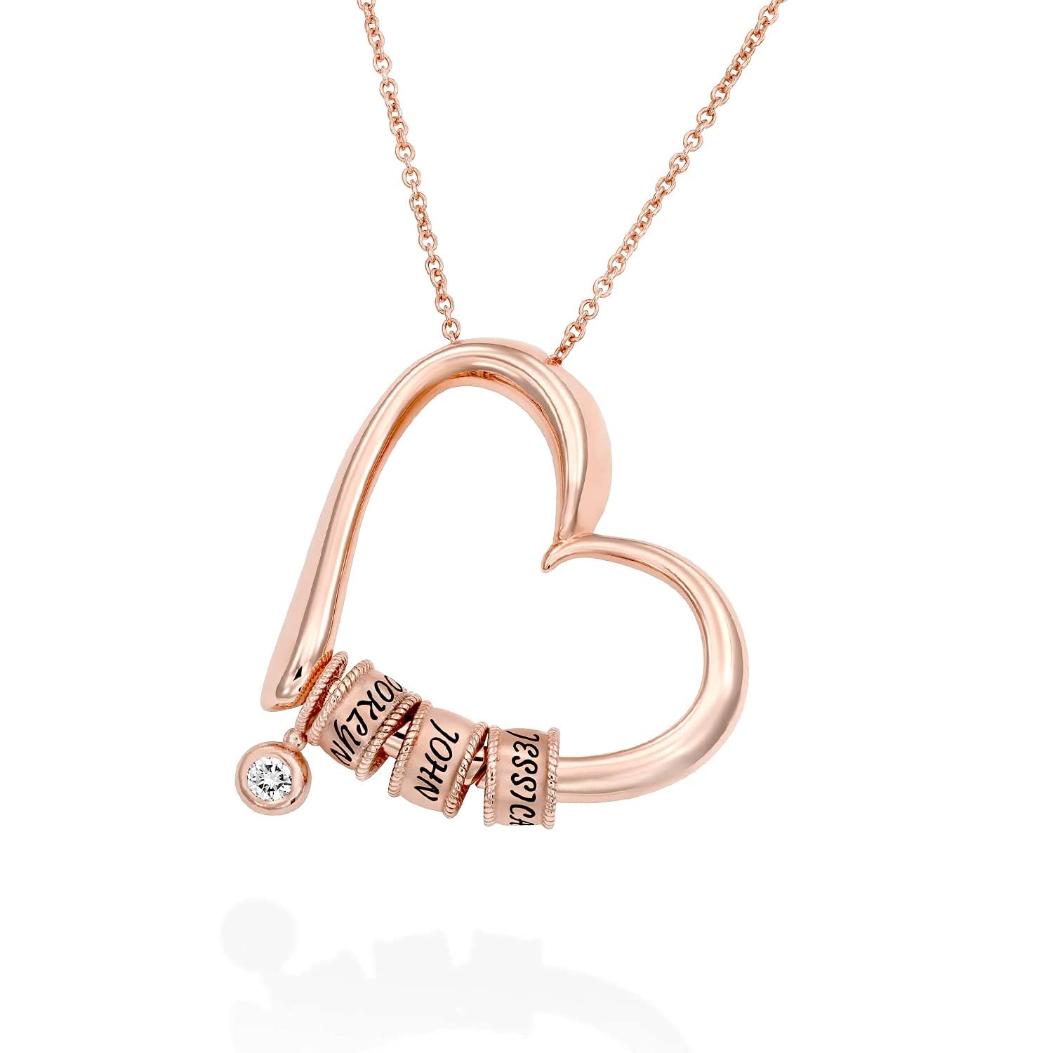 Personalized Heart Necklace with Engraved Beads - Custom Name Jewelry for Women, Mom, Her - Perfect Gift for Mother's Day, Christmas, Birthday - Elegant Everyday Wear & Special Occasion Accessory