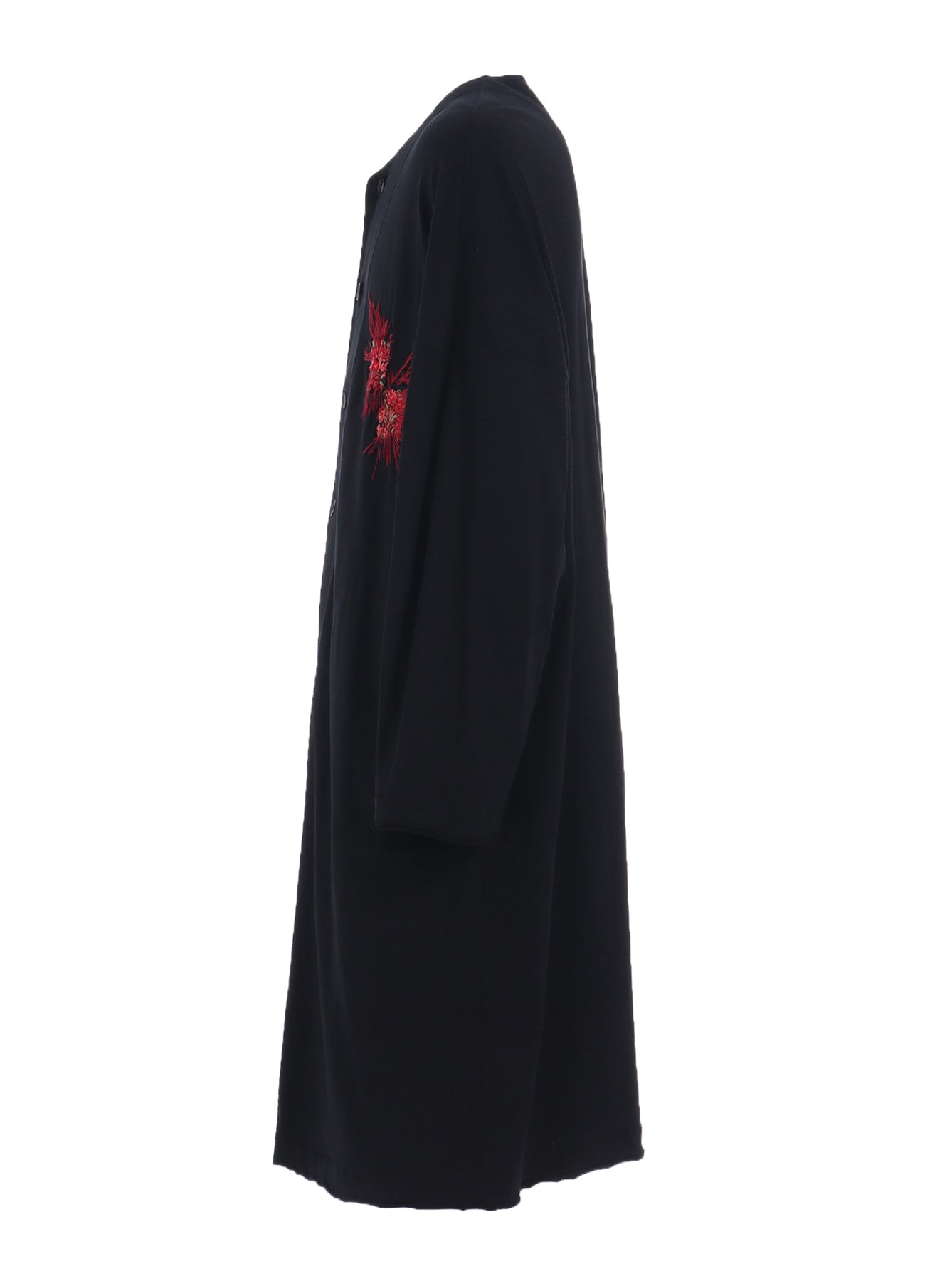 Classic Jersey Tyrolean Embroidery Collarless Long Cardigan for Women - Cozy Winter Sweater, Perfect for Casual Outfits & Layering
