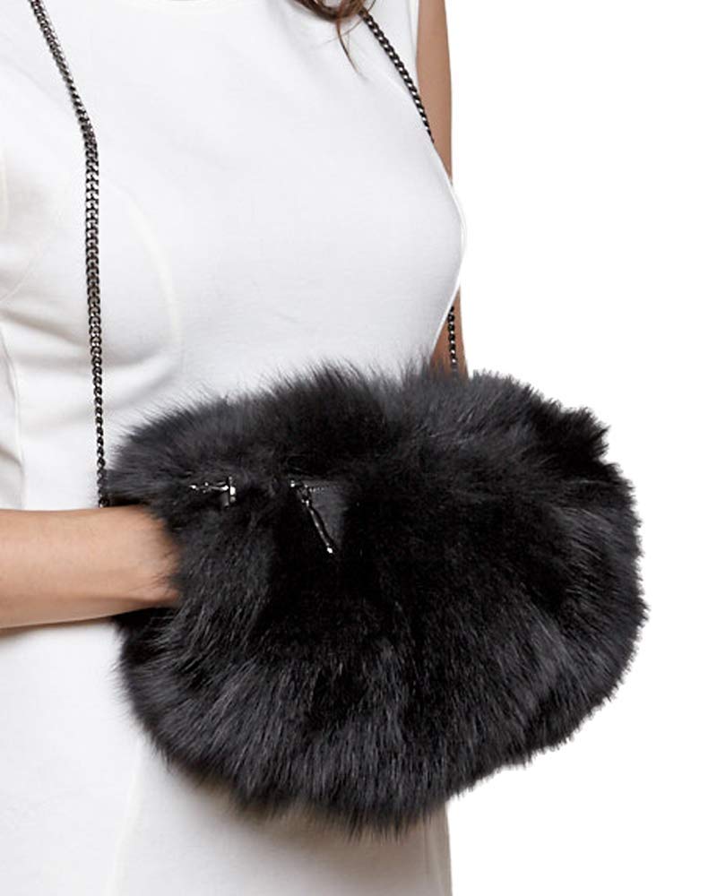 Luxury Black Fox Fur Purse & Hand Muff - Women's Fashion Winter Accessory for Parties, Weddings & Cold Weather Outfits