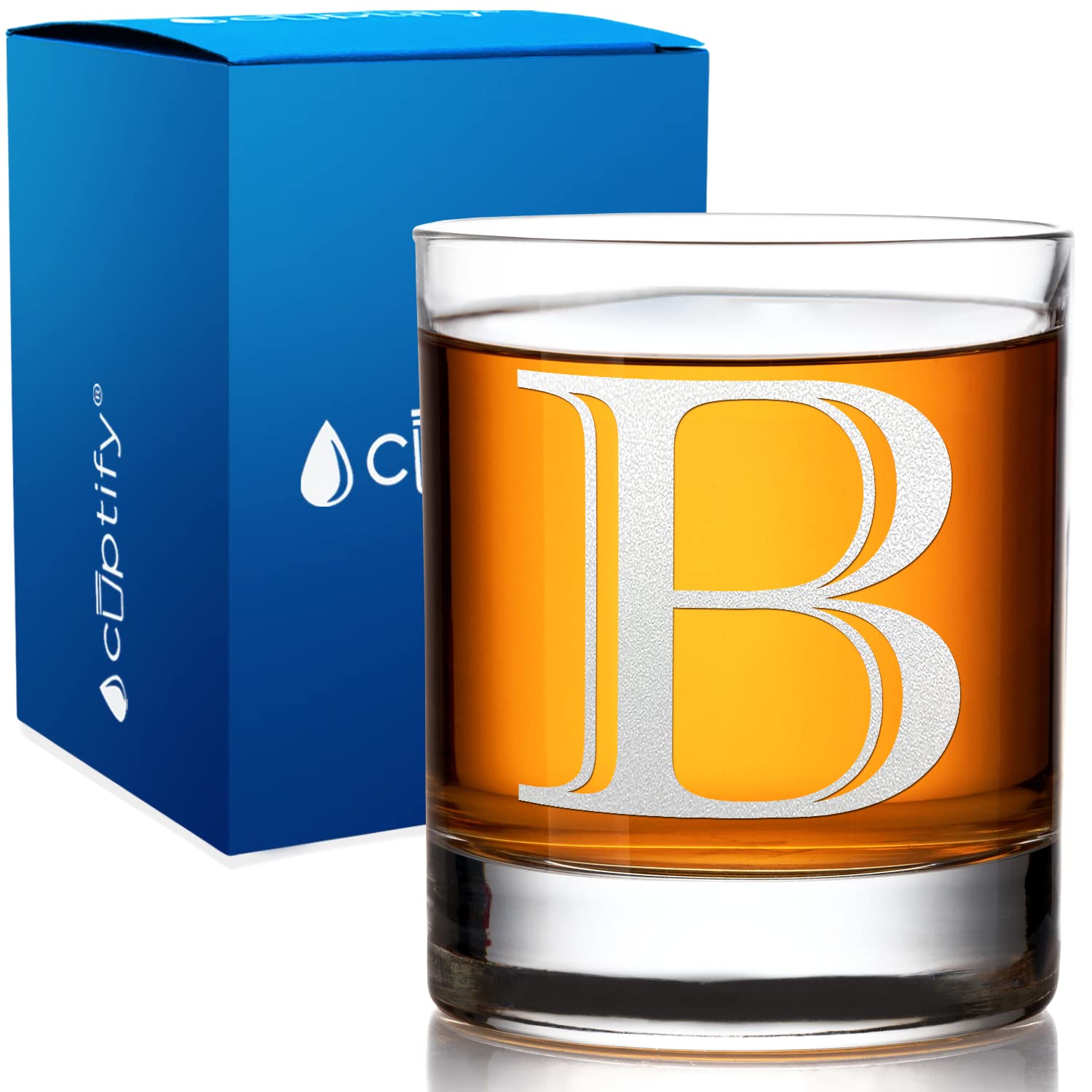 Personalized Monogram Initial Letter B Etched Whiskey Glass - 10.25 oz Rocks Cocktail Glass for Men & Women - Custom Engraved Barware Gift for Anniversary, Birthday & Housewarming - Perfect for Whiskey, Bourbon & Cocktail Parties