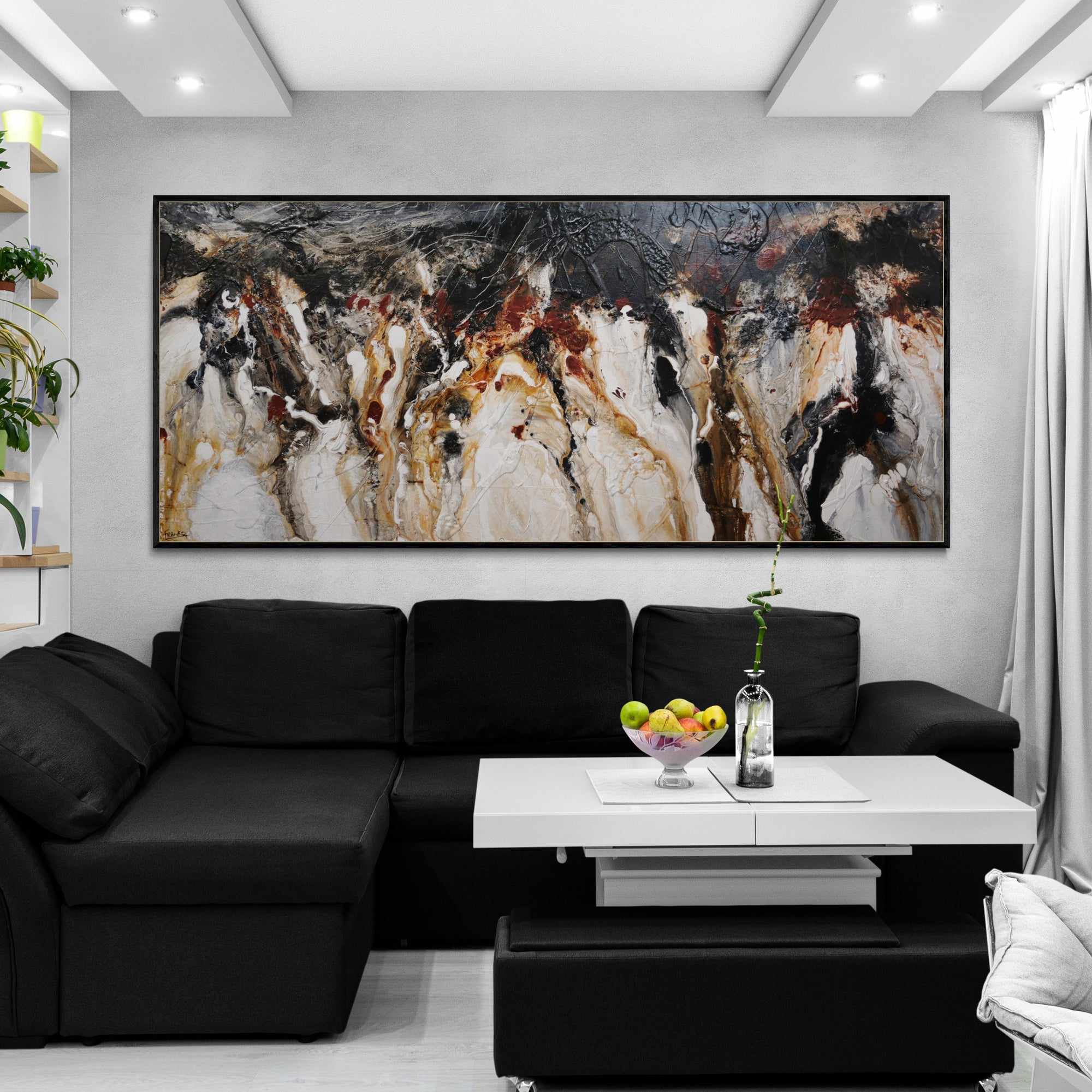 Pangea 270cm x 120cm Black Oxide Rust Textured Abstract Canvas Art - Modern Wall Decor for Living Room, Bedroom & Office