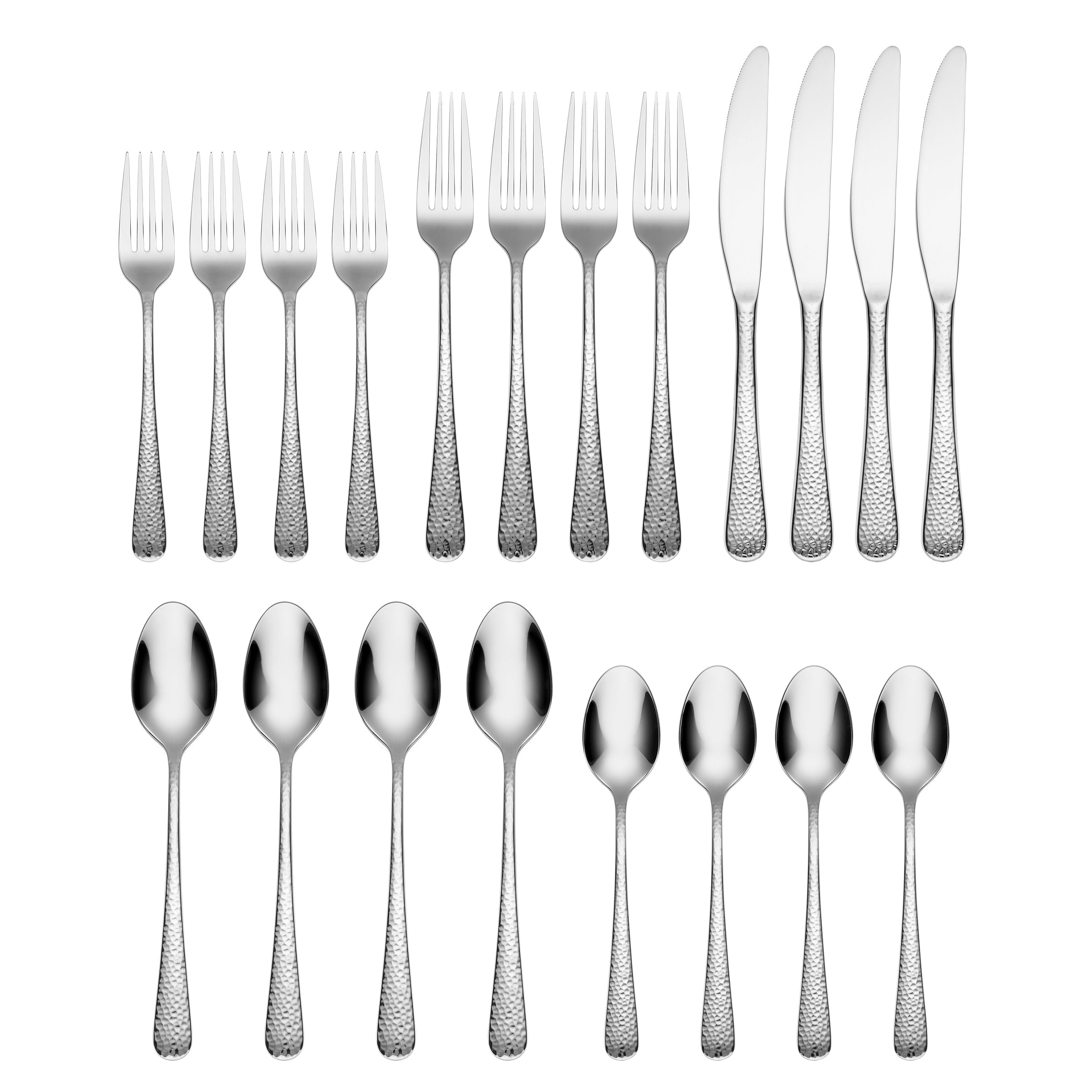 Premium Keene Mirror Hammered 20-Piece Flatware Set - Stainless Steel Silverware for Elegant Dining, Wedding Gifts & Home Entertaining