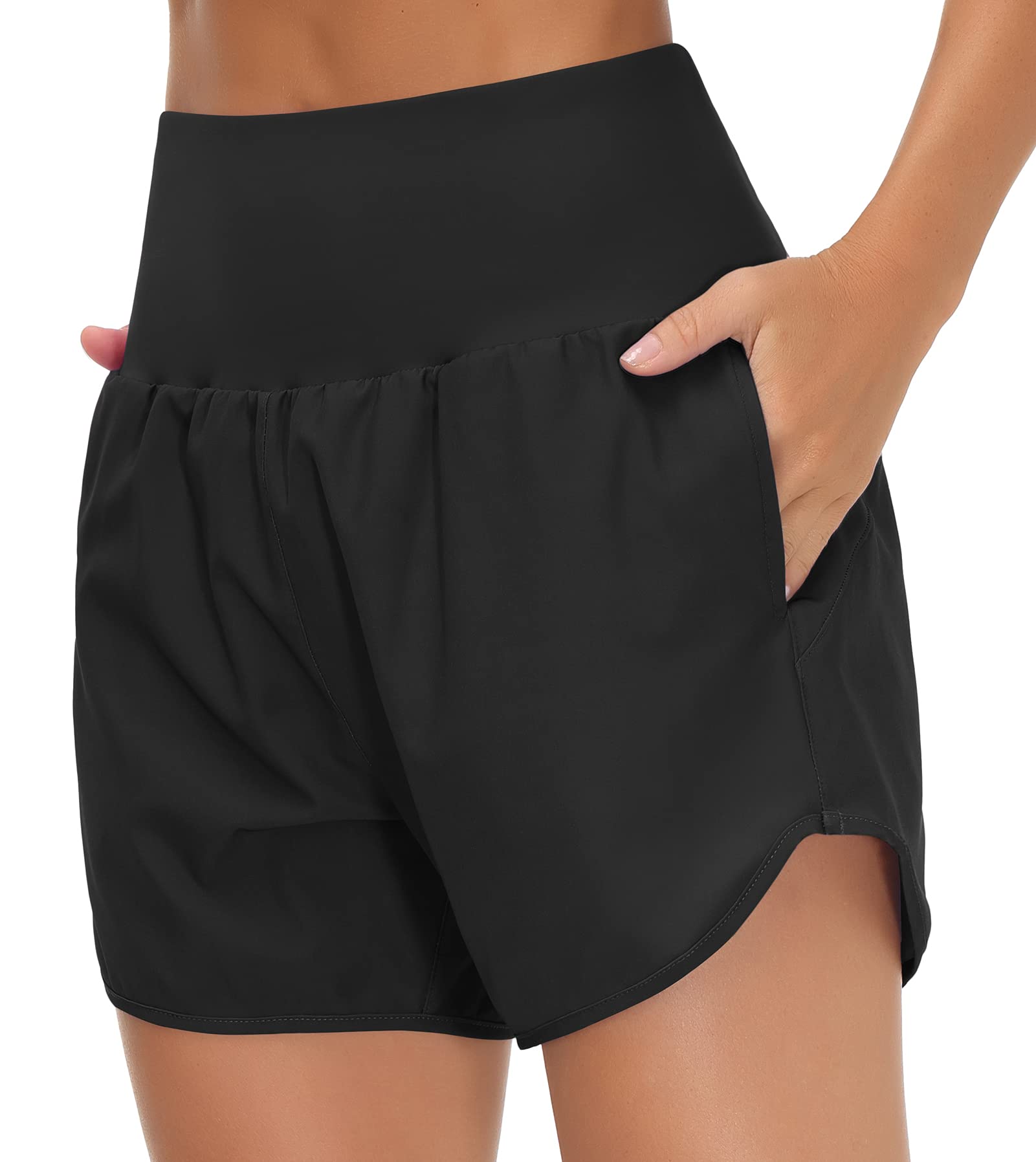 THE GYM PEOPLE Women's High Waist Running Shorts with Liner - Athletic Workout Hiking Shorts with Zip Pockets - Perfect for Gym, Yoga, Jogging & Outdoor Activities