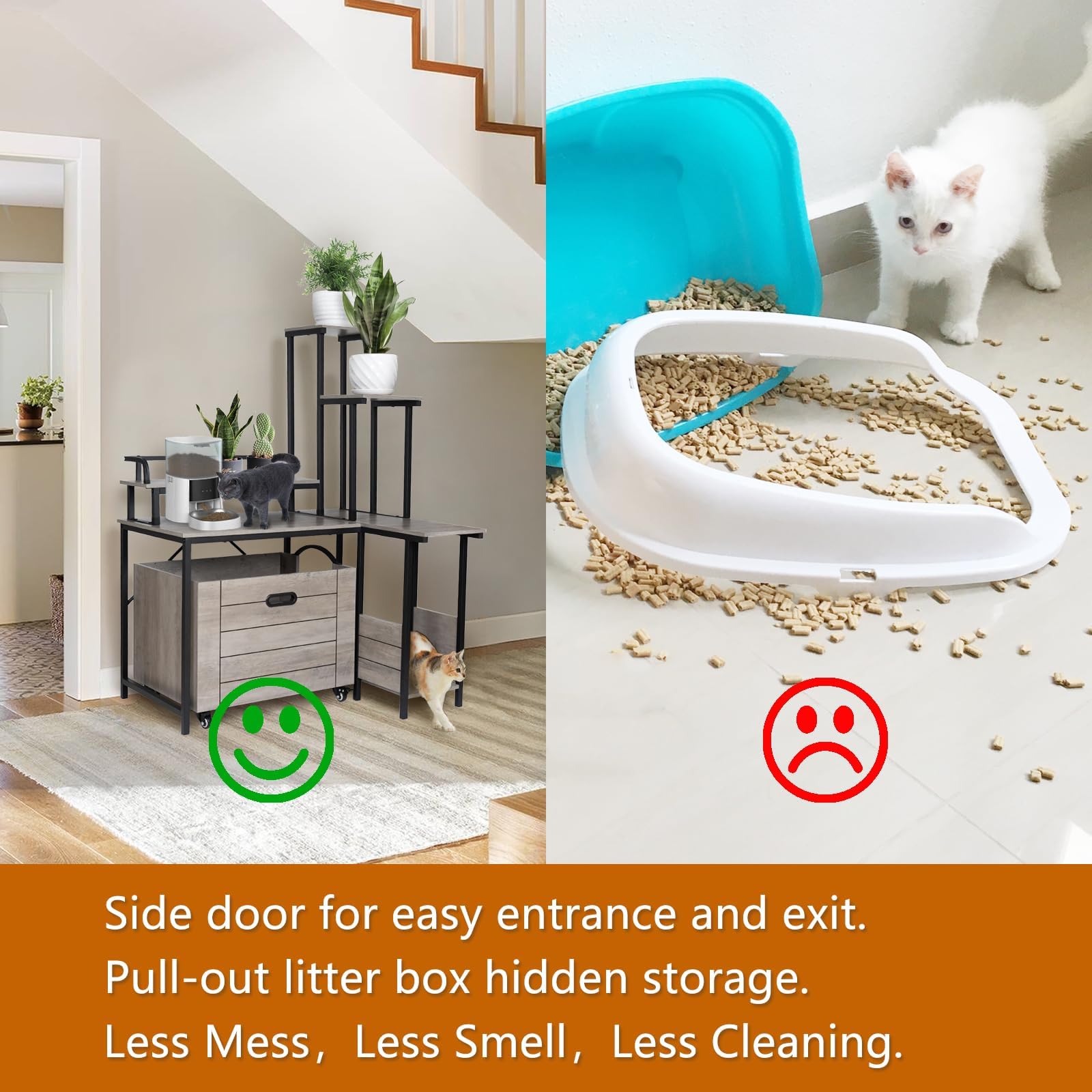 IDEALHOUSE 2024 Hidden Cat Litter Box Furniture - Wooden Enclosure with Pull-Out Tray, Flower Stand & Corner Plant Shelf | Discreet Pet Washroom for Home Decor | Perfect for Small Spaces & Modern Living Rooms