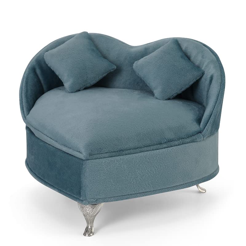 Miniature Dollhouse Accessories - Tiny Velvet Jewelry Box with Couch Design, Light Blue Dollhouse Furniture for Women & Girls | Perfect for Collectors, DIY Miniatures, Gift Giving & Home Decor