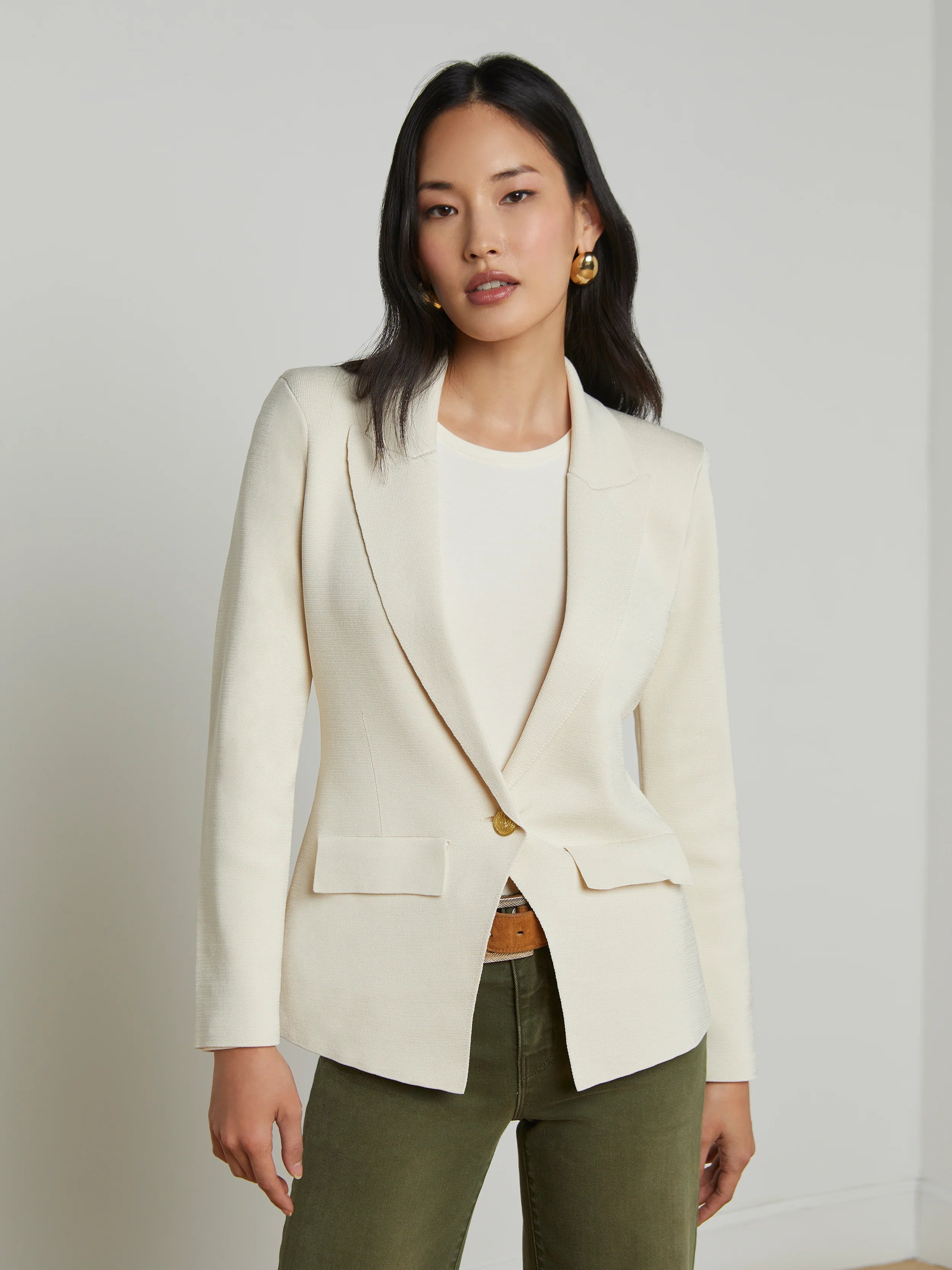 Chamberlain Knit Blazer for Women - Ivory Gold Color Lightweight Comfortable Office Wear & Casual Outfits | Perfect for Work, Business Meetings, and Smart Casual Occasions