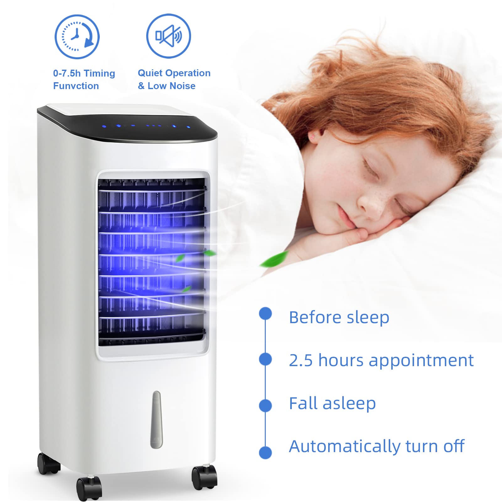 SIMOE 3-in-1 Portable Air Conditioner with Remote Control - 1.85 Gallon Evaporative Air Cooler, 3 Speed Modes & 120° Oscillation - Energy Efficient Swamp Cooler for Bedroom, Home Office & Outdoor Use