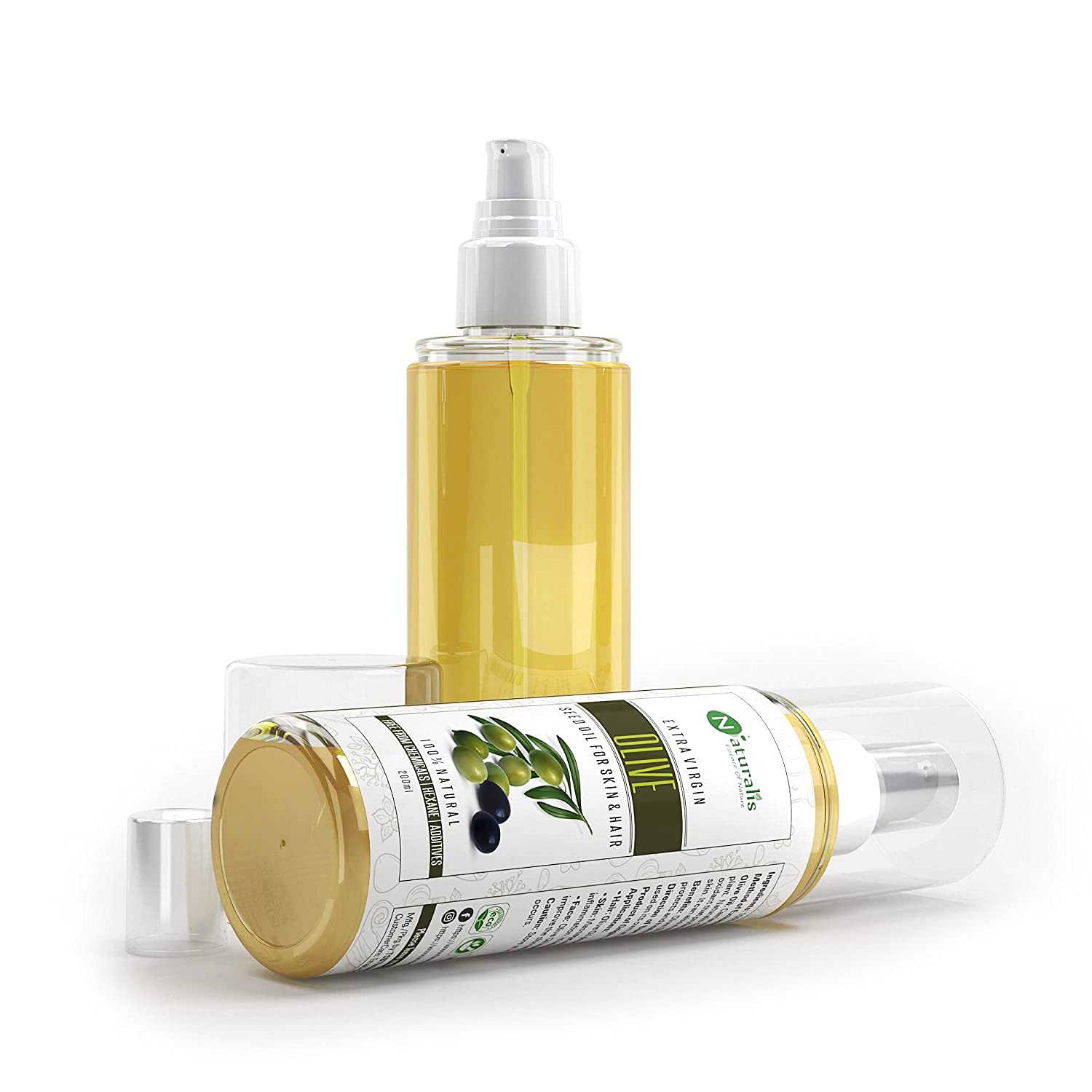 Naturalis Essence of Nature Cold Pressed Extra Virgin Olive Oil - 100% Pure Carrier Oil for Hair, Skin, Face & Massage - 200ml - Nourishing & Moisturizing for Dry Skin, Hair Care & Aromatherapy
