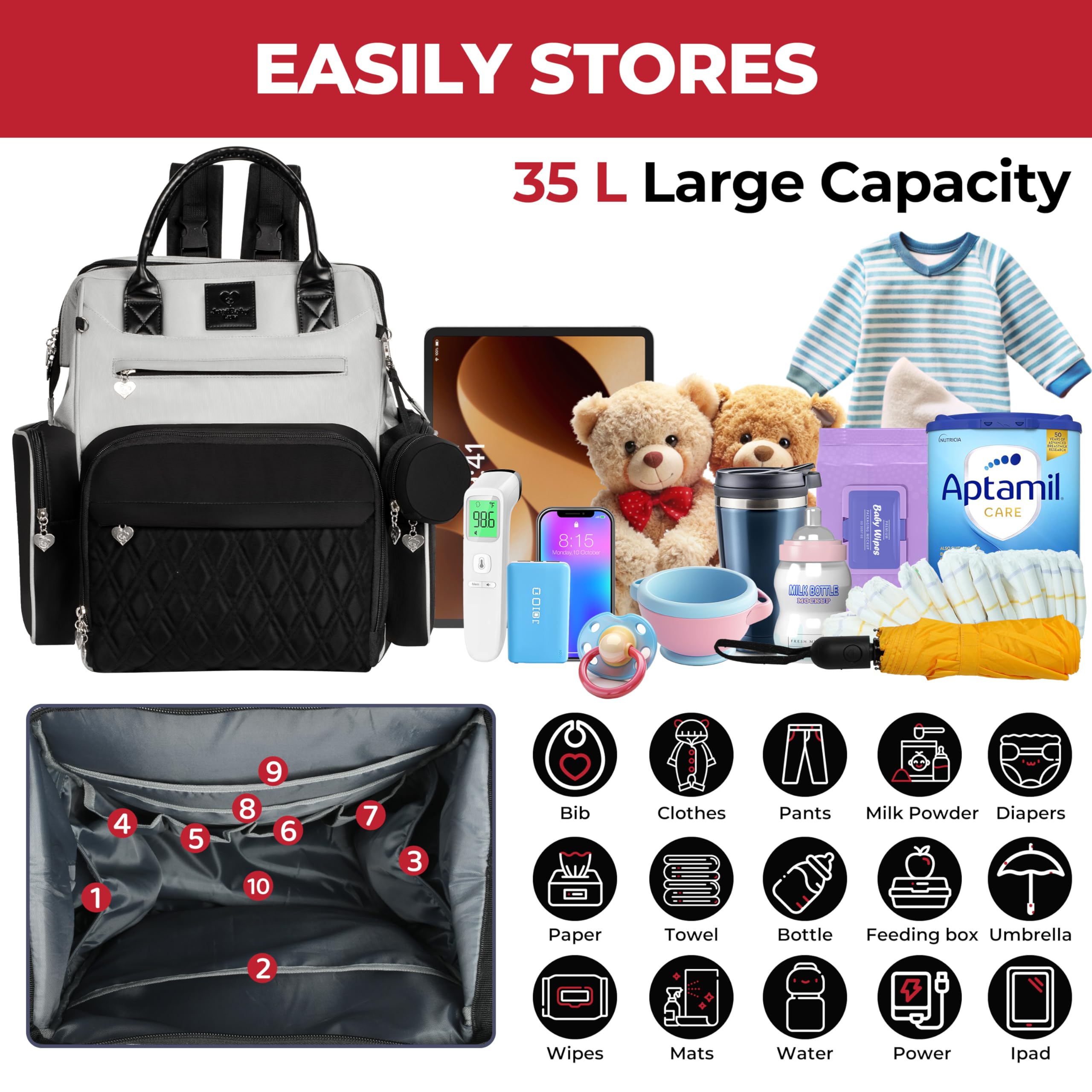 Premium Smart Baby Backpack Diaper Bag with Built-in Changing Station - Heated Pockets, Temperature Control, Insulated Compartments & Water-Resistant Nylon | Perfect for Travel, Daycare & On-the-Go Parents | Organizational Pockets for Baby Essentials | Newborn to Toddler