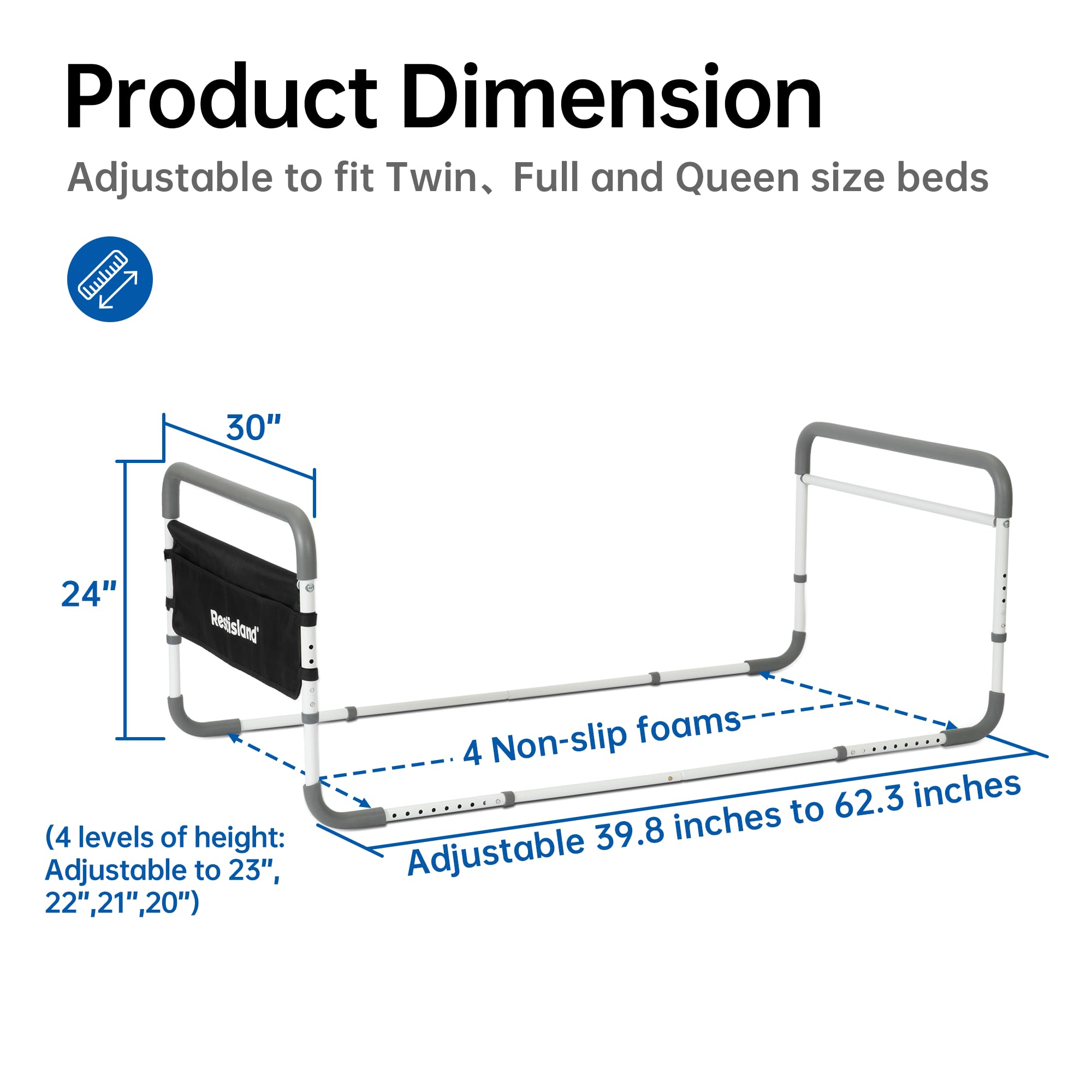 Adjustable Dual Bed Side Hand Rail - Medical Assistive Device for Elderly & Adults - Fits Queen, Full & Twin Beds - Home Safety & Fall Prevention Aid for Seniors - Perfect for Hospital, Nursing Home & Bedroom Use