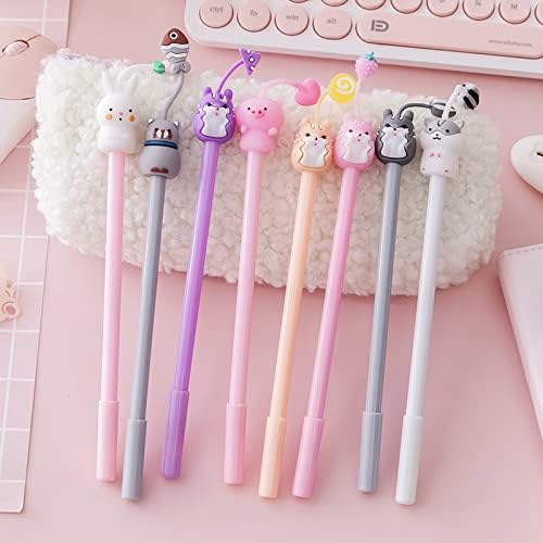 Chinshwehaw 8-Pack Cartoon Animal Gel Pens - 0.38mm Fine Point Ballpoint Ink Pens for School, Office & Gifts (Cat, Rabbit, Pig Designs) | Fun Writing Supplies for Kids, Students & Creative Note Taking