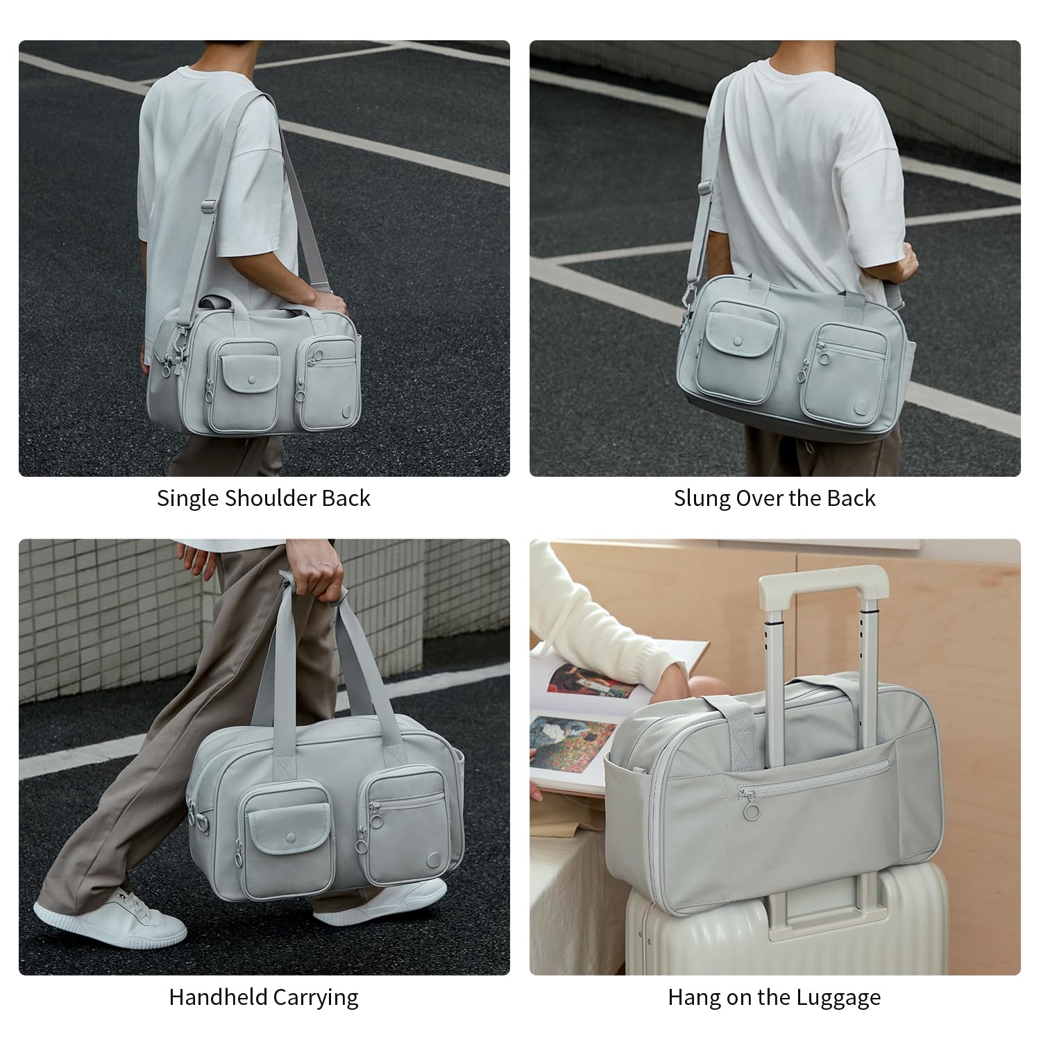 Expandable Travel Duffel Bag with Wet Pocket - Large Water Resistant Gym & Sport Bag for Men & Women - Perfect for Carry-On Weekender, Workout & Outdoor Adventures (Gray, Plus Size)
