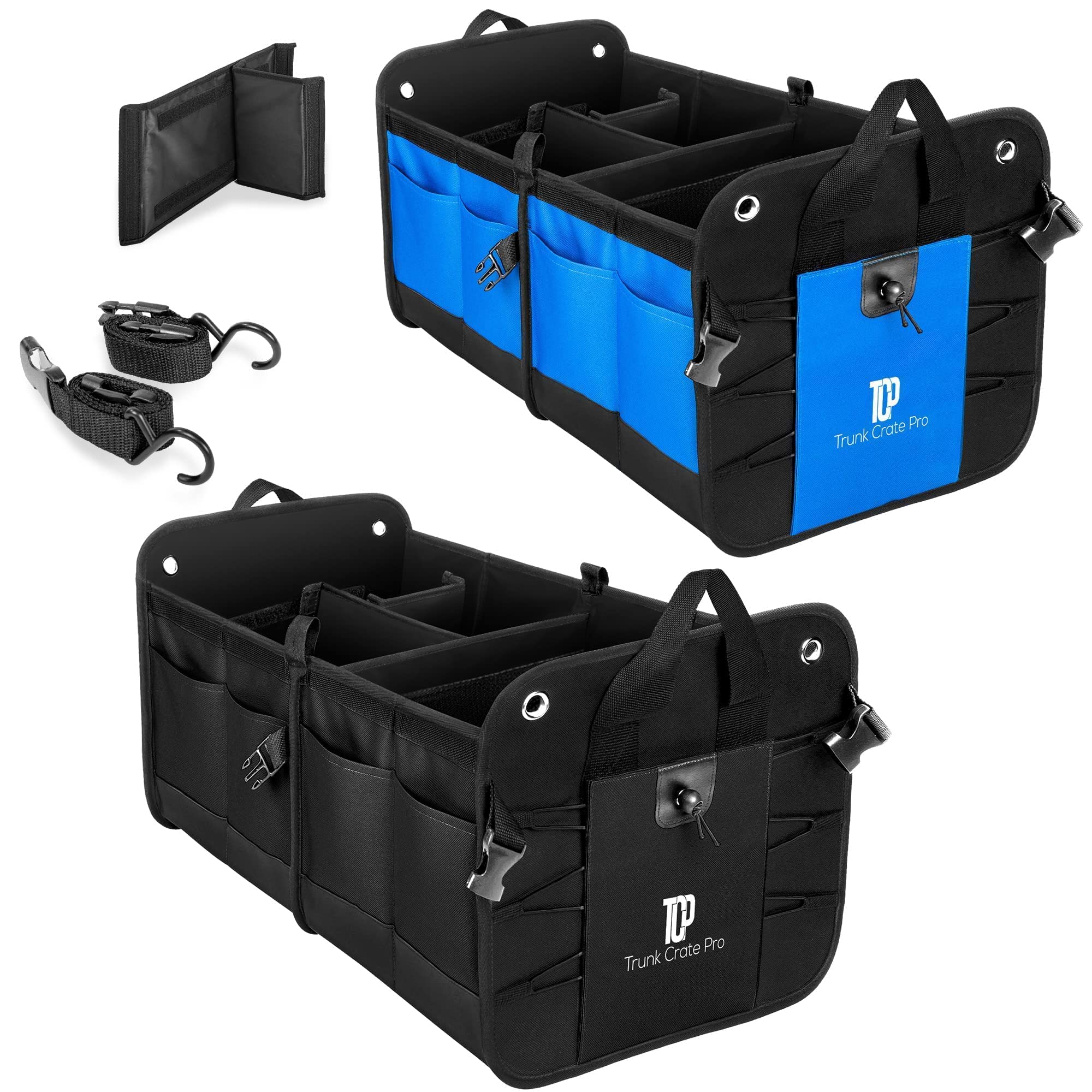 TRUNKCRATEPRO 2-Pack Car Trunk Organizers - Space Saving Storage for SUV, Sedan & Travel (Black & Blue) | 13% Off Bundle Deal | Perfect for Road Trips, Grocery Shopping & Vehicle Organization