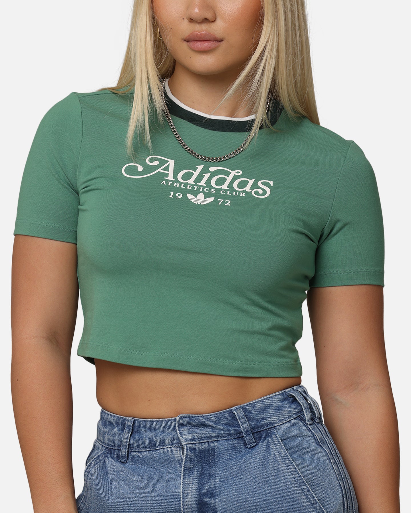 Adidas Women's Graphic Baby T-Shirt - Preloved Green Cotton Casual Tee for Moms & Toddlers - Perfect for Playdates & Family Outings