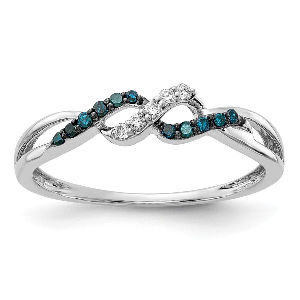 14K White Gold Blue and White Diamond Ring Band (0.108 CTTW) - Elegant Wedding, Engagement & Anniversary Jewelry Gift for Women