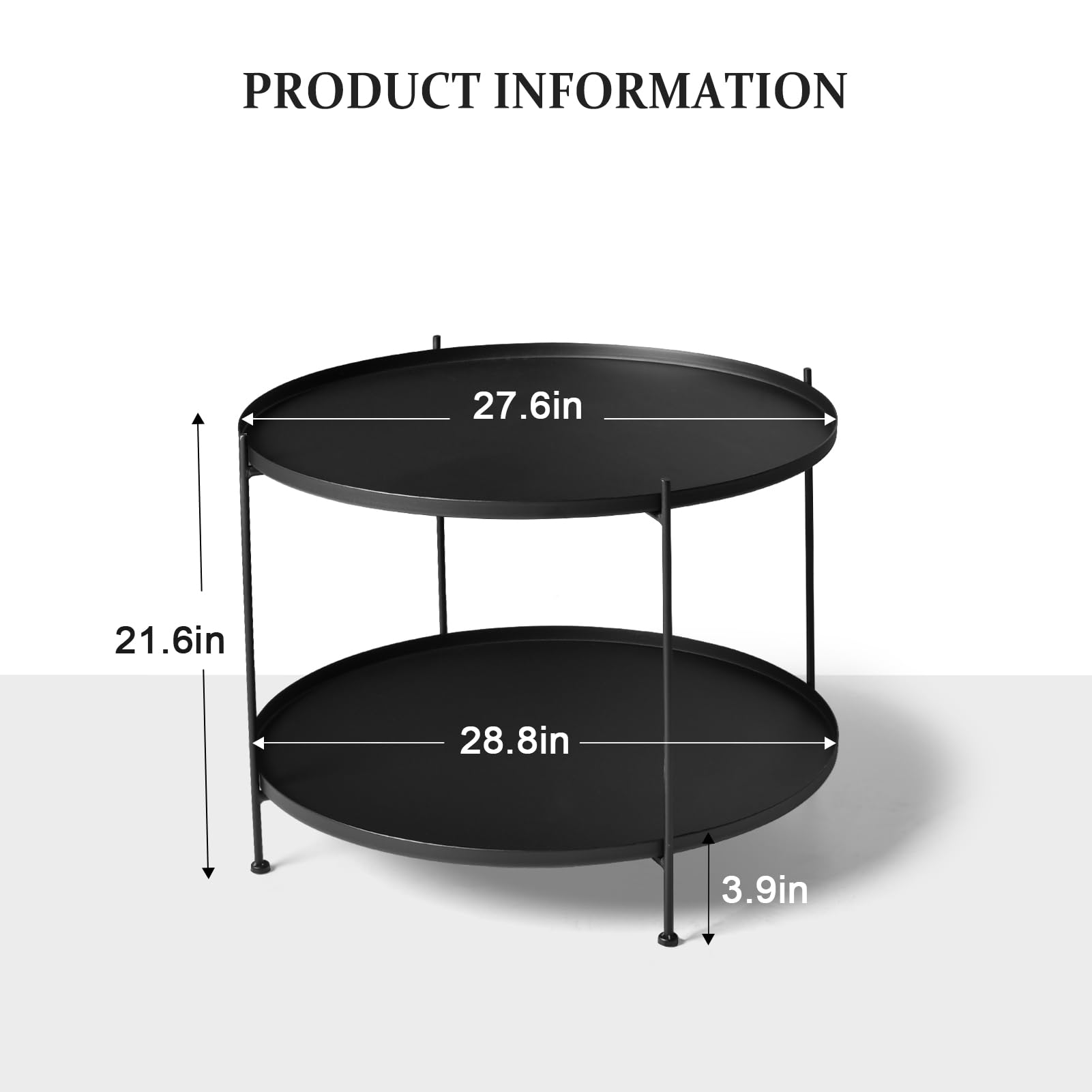 Modern Black Metal End Table - 27.6 Inch Round Side Table for Living Room, Bedroom & Patio - Industrial Style 2-Tier Storage Shelf Coffee Table - Perfect for Small Spaces, Nightstand & Outdoor Furniture