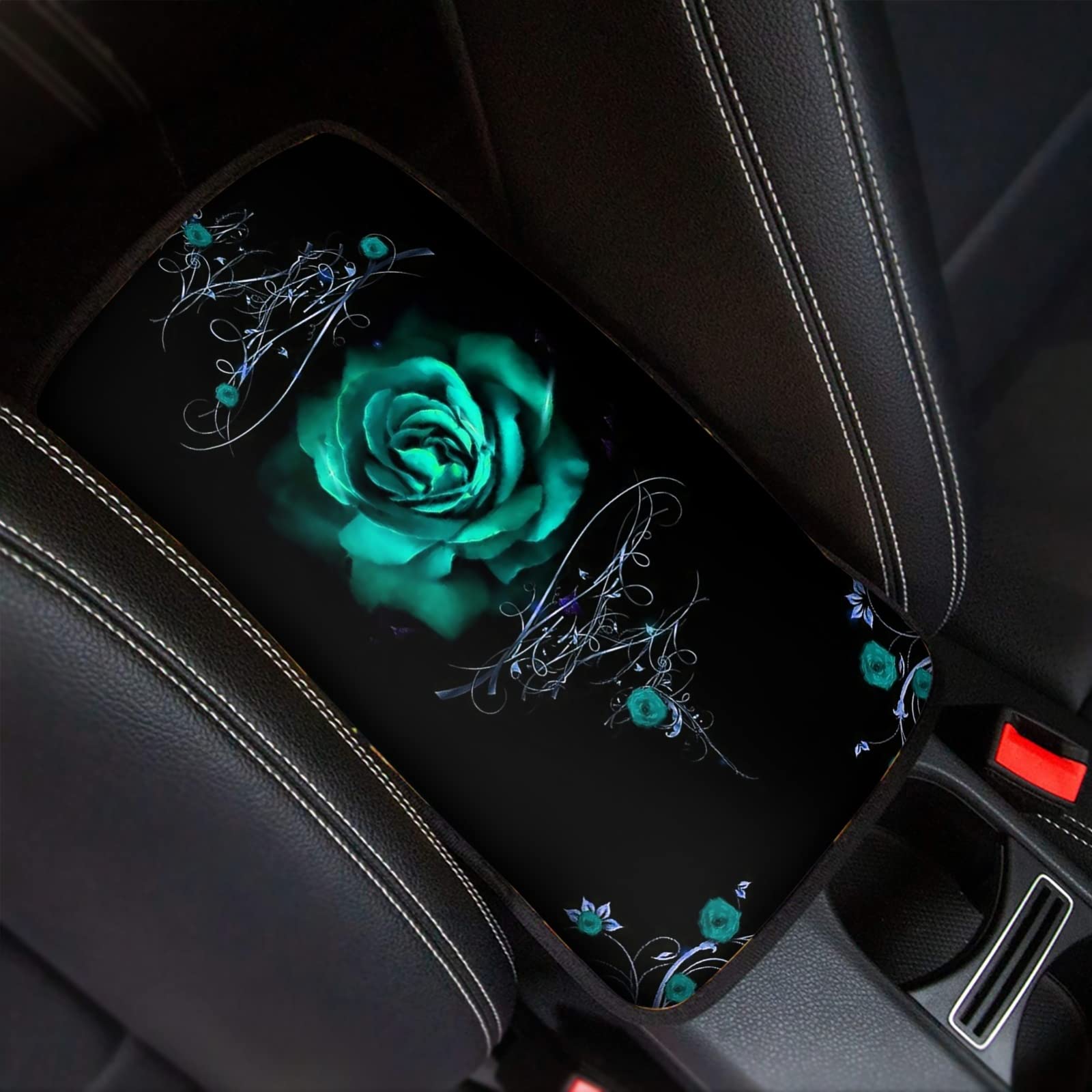 Howilath Green Rose Floral Car Seat Covers Full Set - 12pcs with Center Console & Steering Wheel Cover for Women & Men | Stylish Interior Upgrade for Sedans, SUVs & Trucks