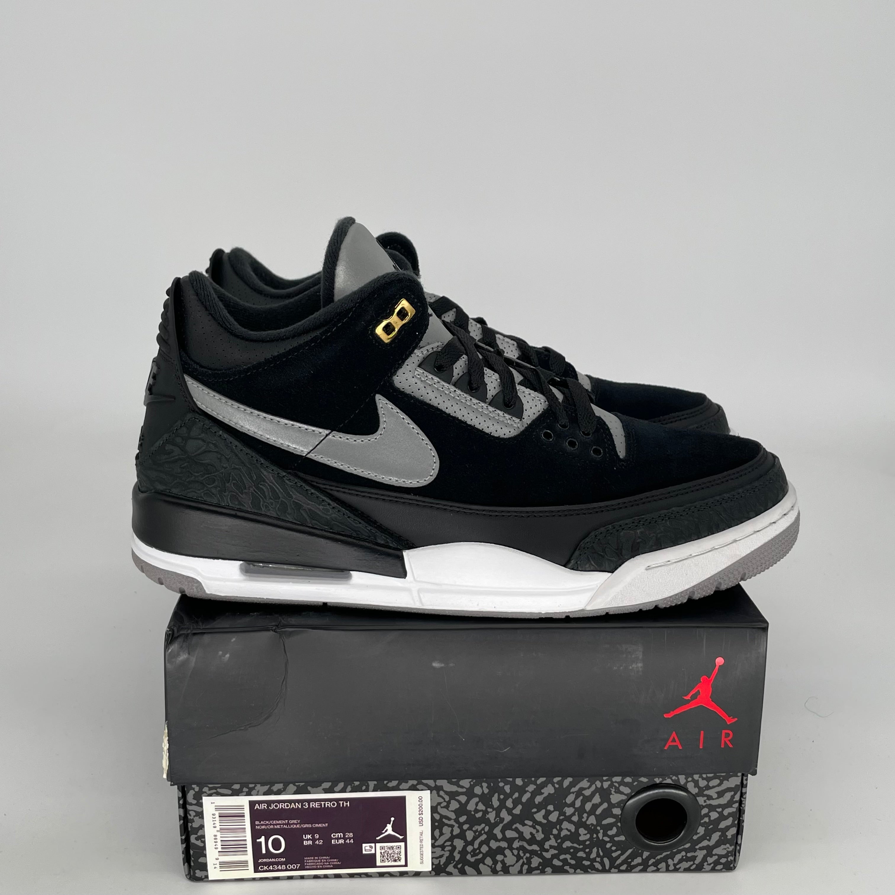 Original Air Jordan 3 Tinker Black Cement Gold Men's Basketball Shoes Size 10 - CK4348-007 for Sneaker Collectors & Streetwear Fashion