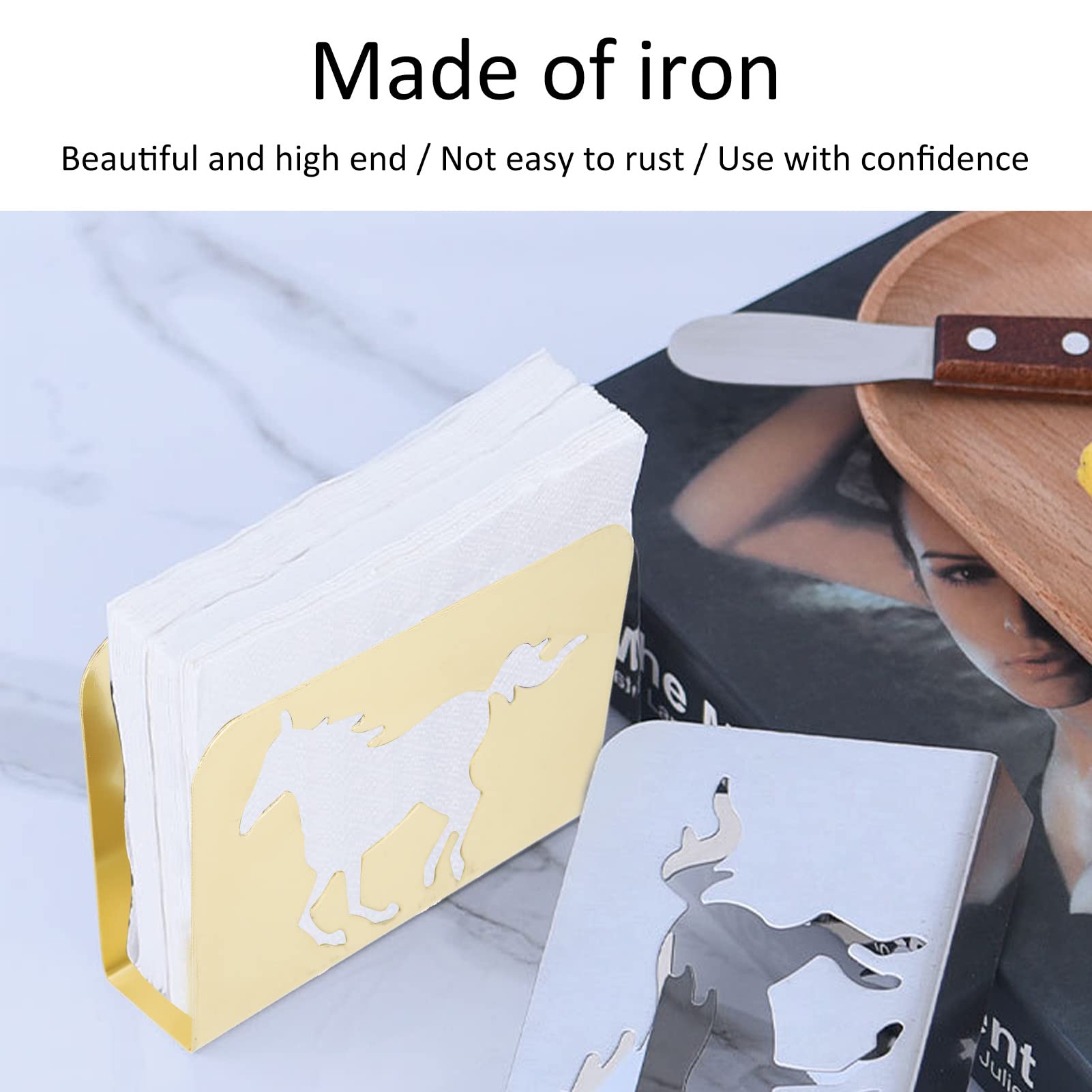 2Pcs Modern Horse-Shaped Metal Napkin Holders for Dining Table - Gold Paper Towel Rack for Home Kitchen & Restaurant Decor - Perfect for Wedding, Party & Everyday Use