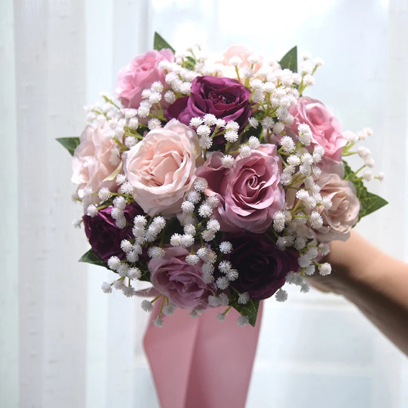 Elegant Silk Peony Rose Wedding Bouquet for Bridesmaids, Bridal Party – Perfect for Weddings, Bridal Showers & Photo Props