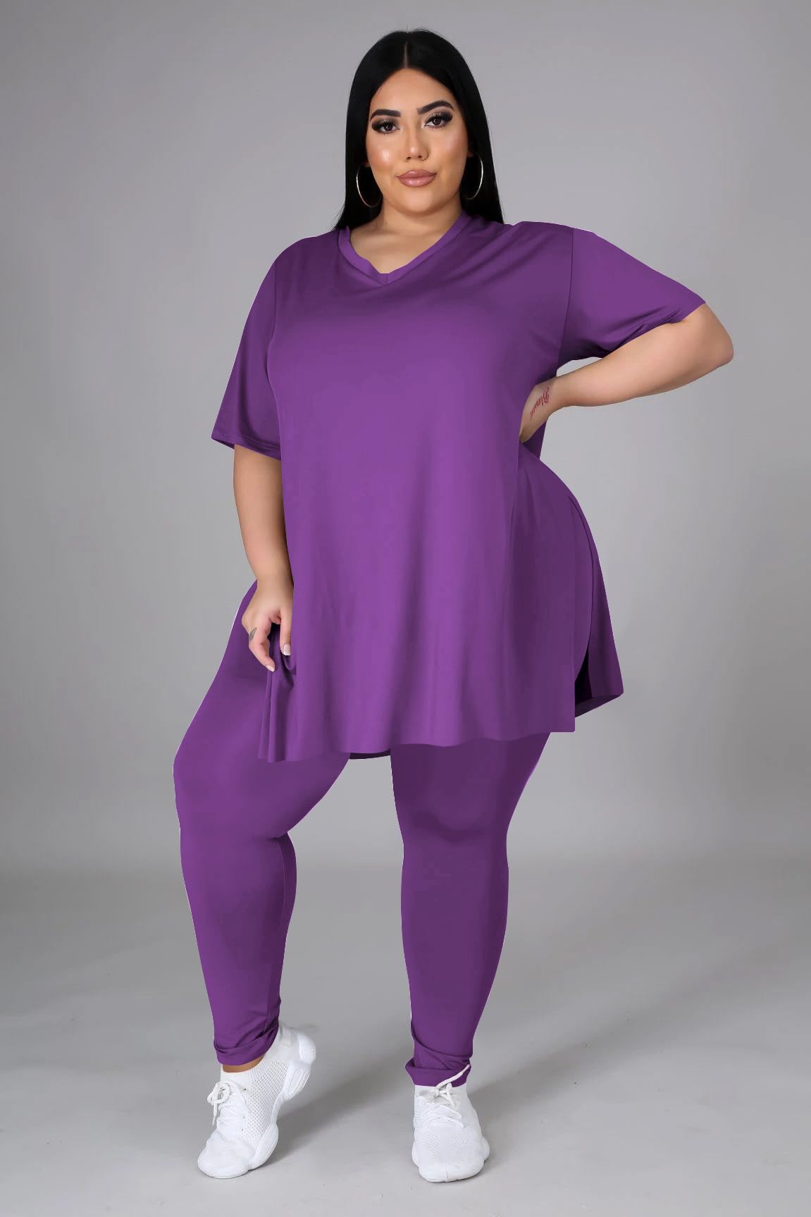 Plus Size Women's Two-Piece Loungewear Set - Oversized T-Shirt & Long Sweatpants Comfy Outfit for Summer | Casual Wear, Home Relaxing, Yoga & Travel