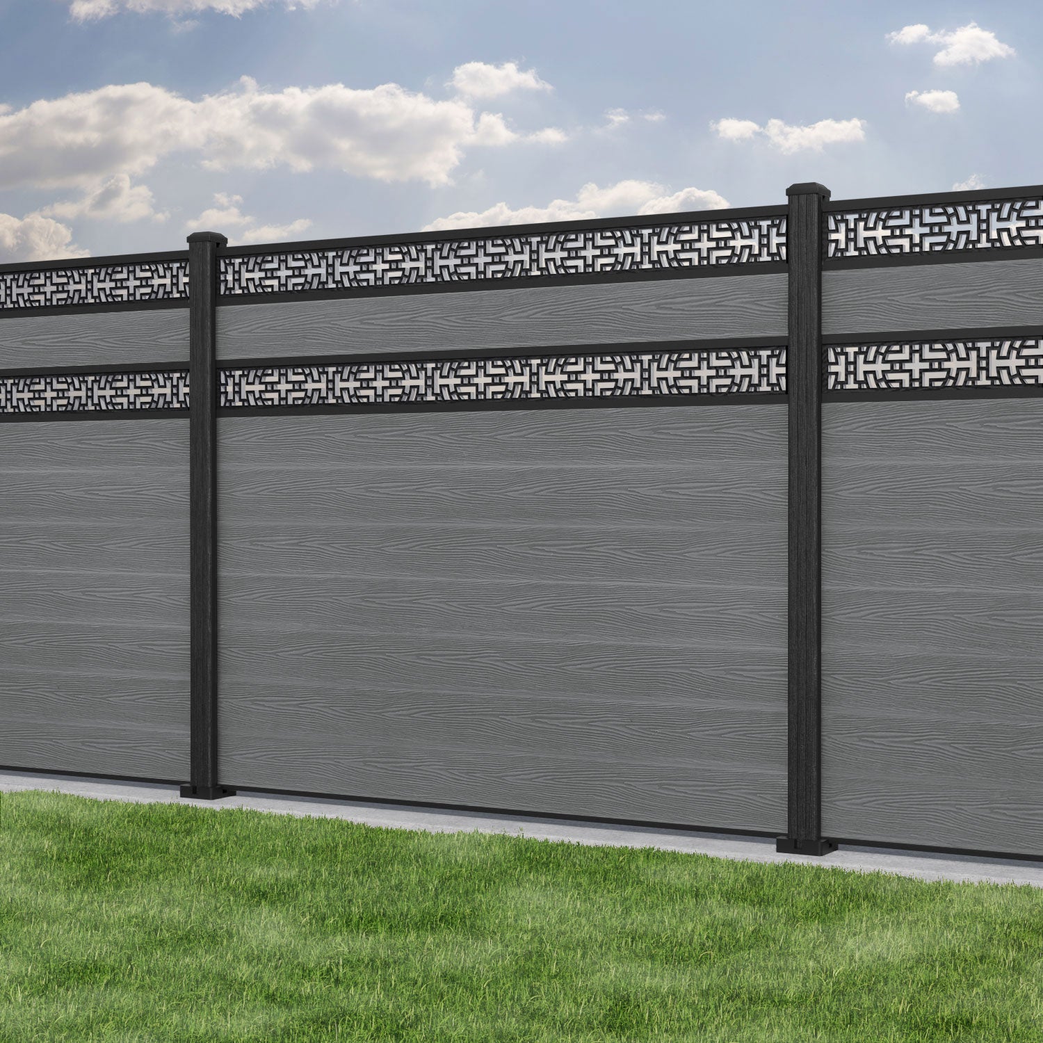 Classic Kumo Split Screen Fence Panel - Mid Grey Composite Privacy Fence with Durable Posts | Perfect for Backyard, Patio & Garden Decoration
