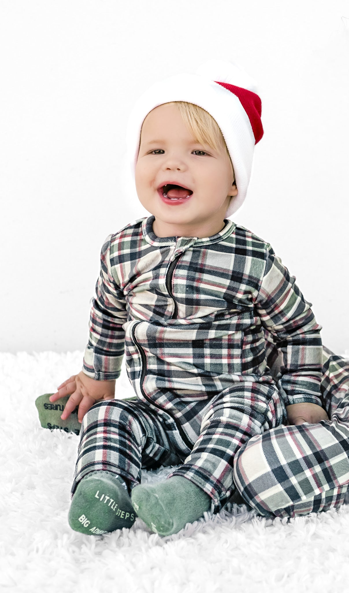 LB x Baby Breez Long Sleeve Romper Pajamas - Soft Plaid Pattern Baby Sleepwear for Boys & Girls - Perfect for Cozy Nights, Playdates and Family Photos