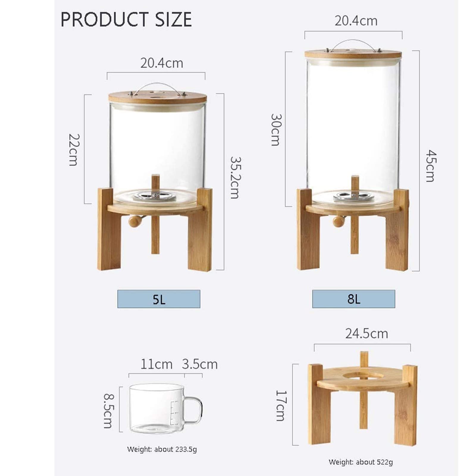BPA-Free 5L Glass Food Storage Containers with Bamboo Lids - Airtight Cereal, Rice, Flour & Grain Dispenser with Measuring Cup - Perfect for Kitchen Pantry Organization & Bulk Food Storage