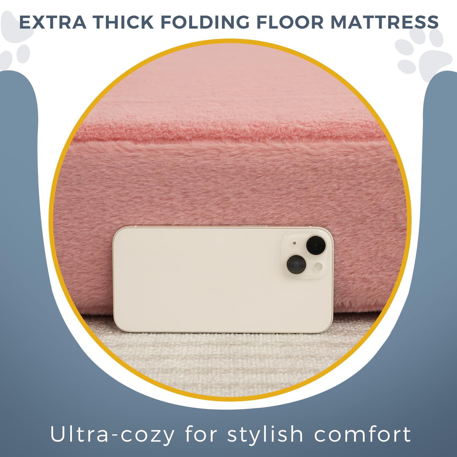 MAXYOYO Extra Thick Faux Fur Bean Bag Bed - 30x95 Inch Foldable Floor Sofa Mattress for Adults, Washable Cover, Single Floor Couch for Bedroom & Living Room (Pink) - Perfect for Lounging, Gaming & Small Space Living