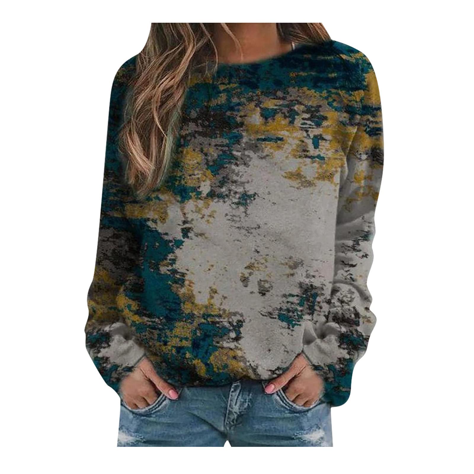 Women's Casual Printed Pullover T-Shirt - Loose Fit Round Neck Long Sleeve Literary Graphic Tee | Corset Tops, White Tank & Crop Tops for Women | Perfect for Everyday Wear, Layering & Street Fashion