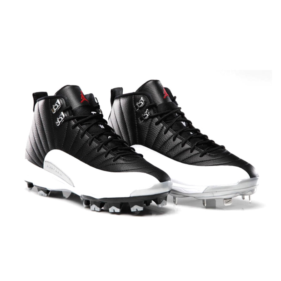 Air Jordan 12 Retro Playoffs Basketball Shoes - Black/Gym Red/White/Metallic Silver for Men | High-Top Sneakers with Metal Cleat Design | Perfect for Basketball Games, Streetwear & Sneaker Collection