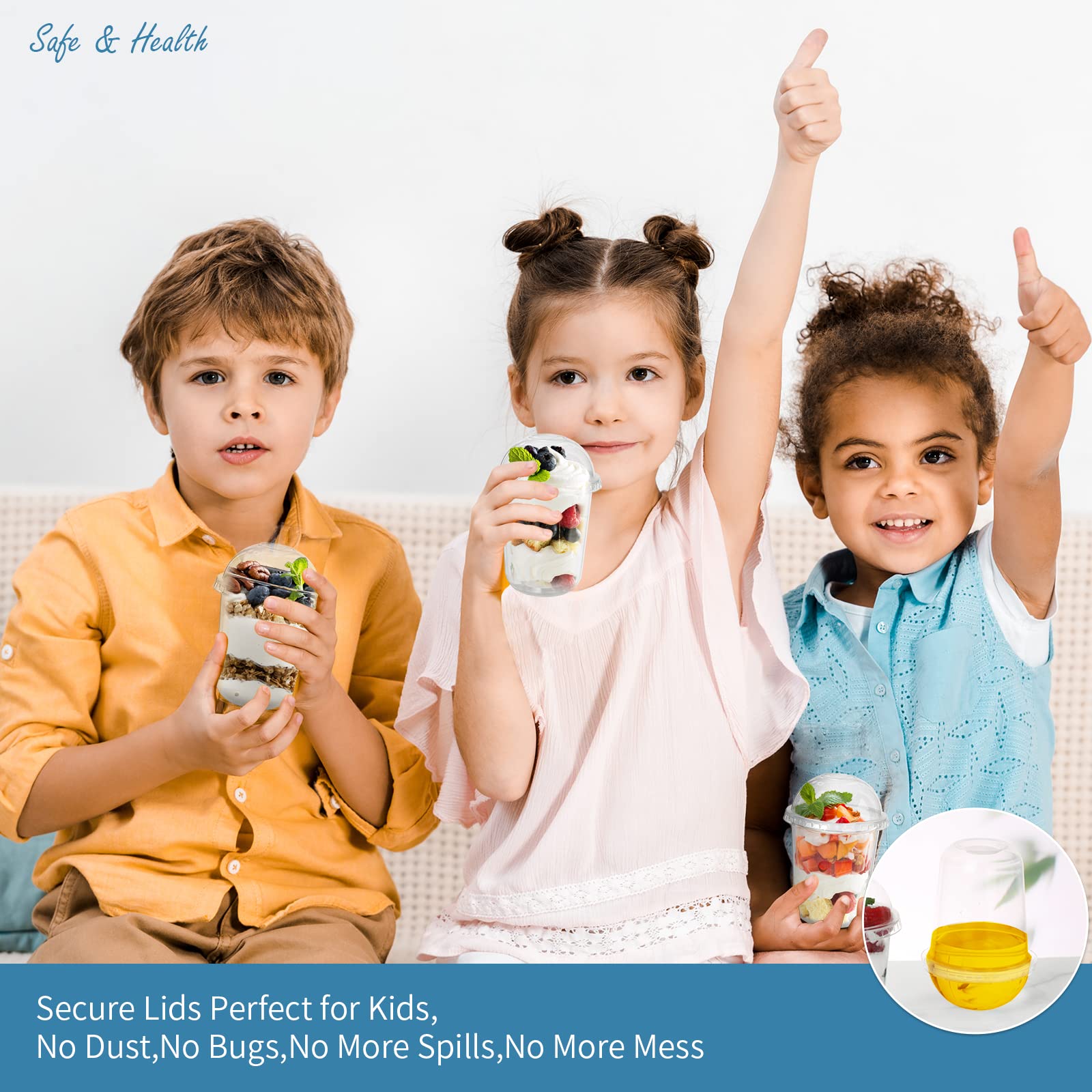 50 Pcs 8 Oz Clear Disposable Plastic Parfait Cups with Dome Lids - No Hole Dessert Yogurt Fruit Cups for Kids, Takeaway Breakfast, Snacks, Cold Drinks & Ice Cream - Perfect for Parties, Picnics, Cafes and Home Use