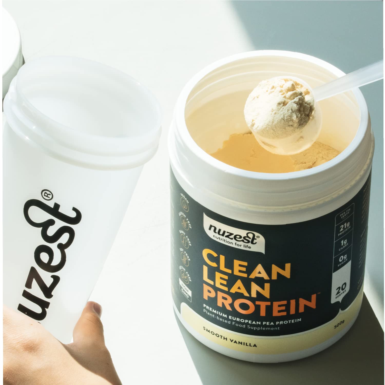 Nuzest Clean Lean Vegan Pea Protein Powder - Premium Plant Based, Dairy Free, Gluten Free, GMO Free Protein Supplement with Natural Sweetener, Smooth Vanilla Flavor (1.1 lb, 20 Servings) - Perfect for Post-Workout Recovery, Meal Replacement & Healthy Smoothies