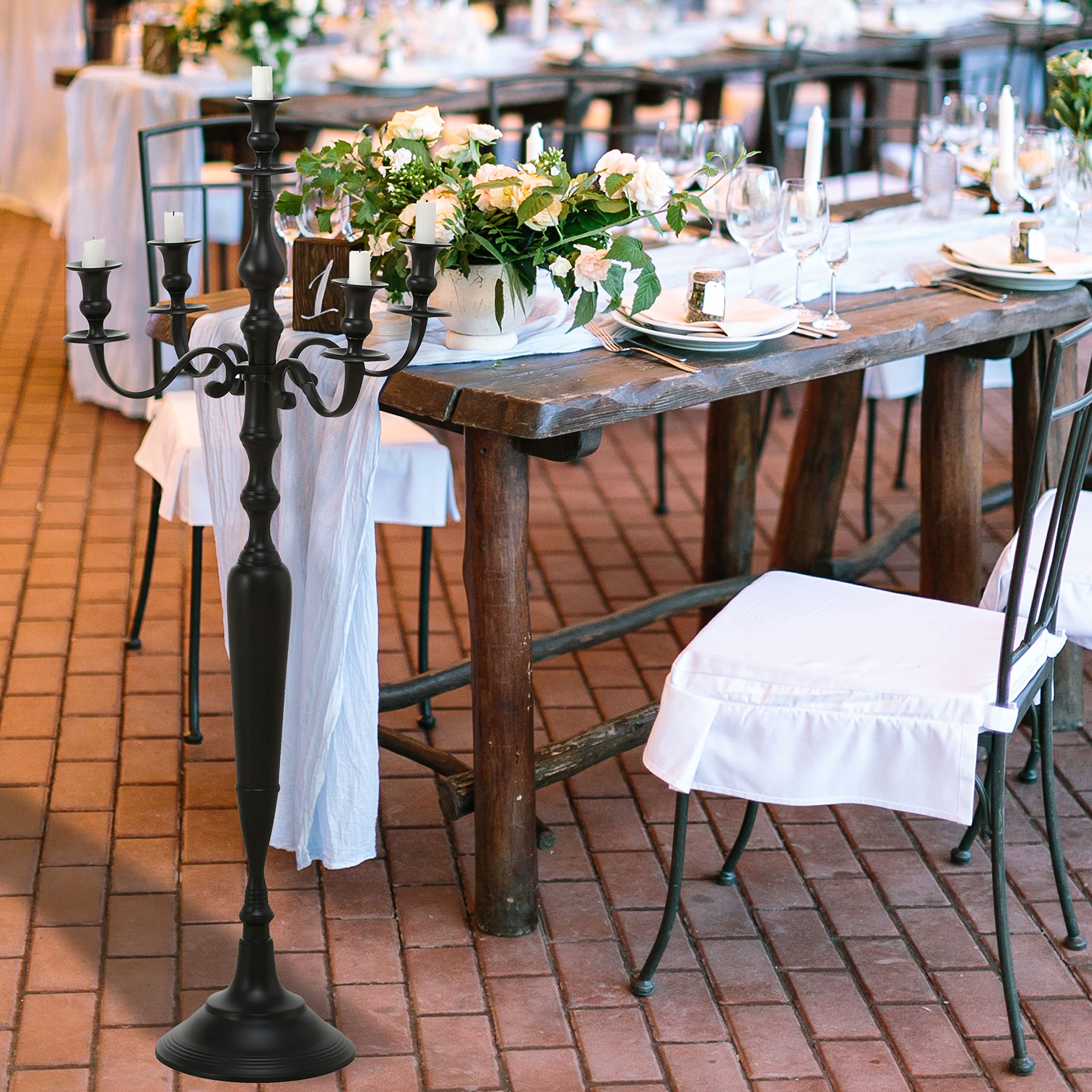 Handcrafted Rustic Black Cast Aluminum Nickel Candelabra - 41.25 Inch Tall Centerpiece for Dining Table, Wedding Decor & Farmhouse Style Home | Hamptons Five Candle Holder