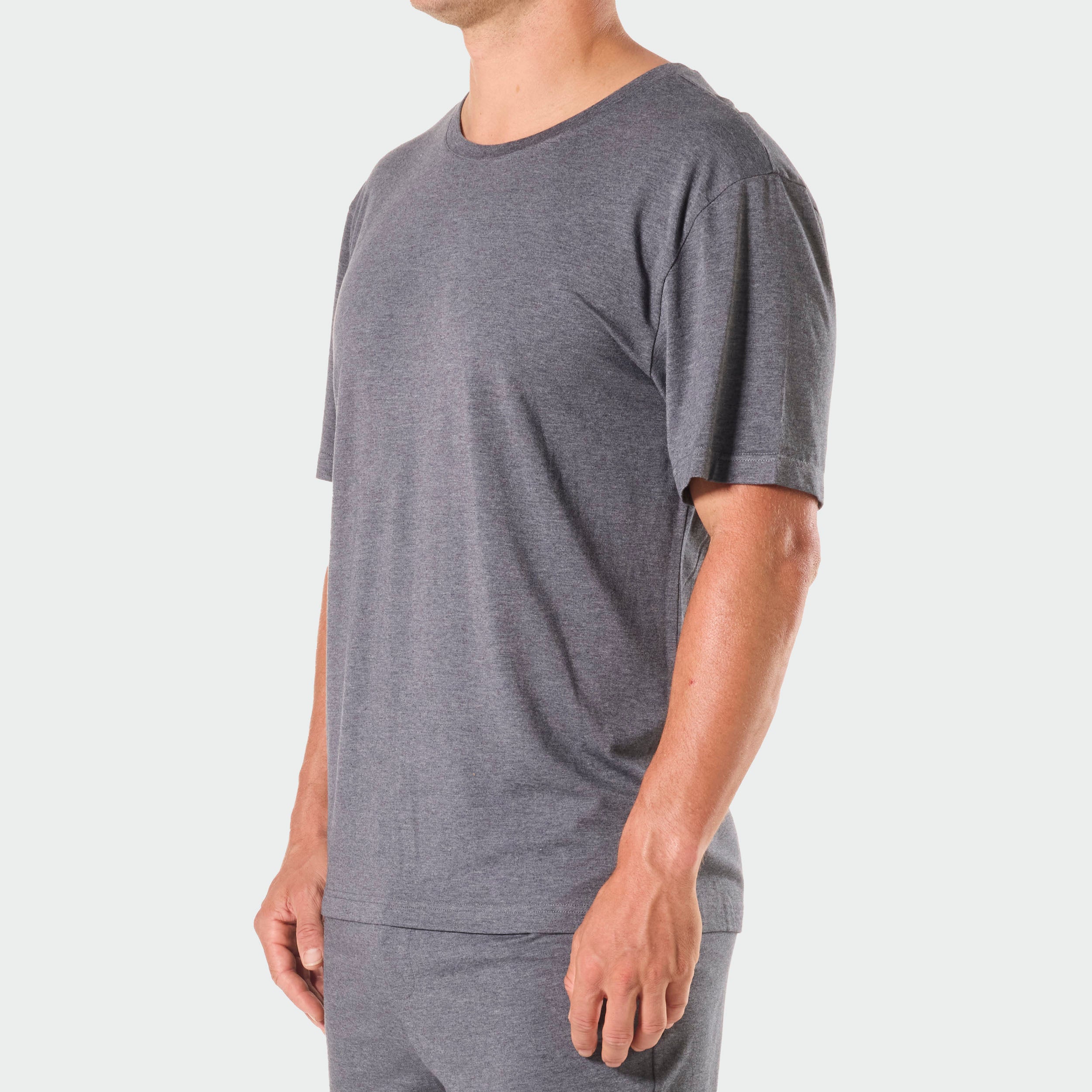 Men's Soft Bamboo Crew Neck Sleep Tee - Breathable & Comfortable Sleepwear for Nightwear, Lounging & Travel - Grey Marle