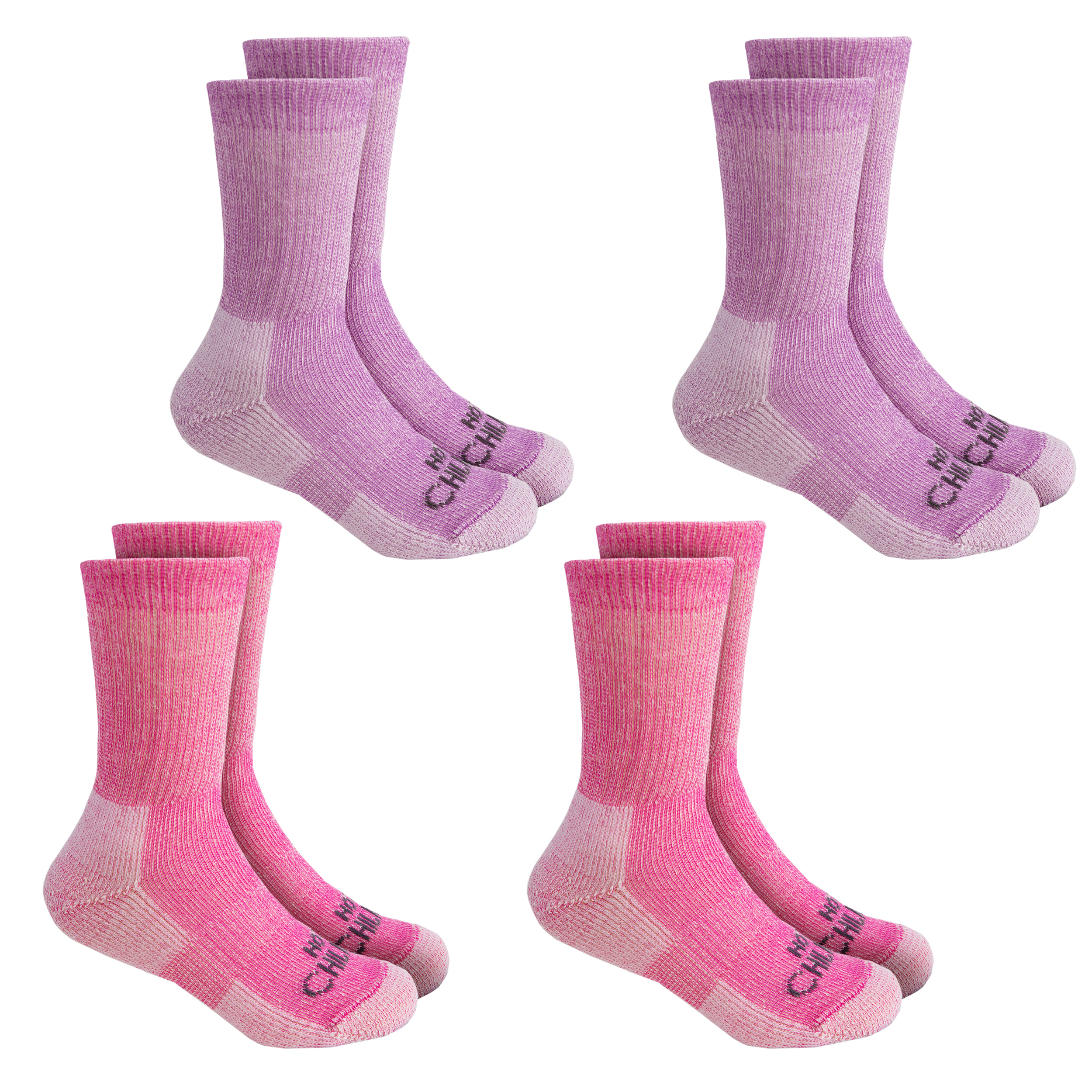 Youth Wool Trail Socks 4-Pack - Pink & Purple Hiking Socks for Women & Girls - Moisture Wicking & Warm Outdoor Socks for Hiking, Camping & Winter Activities