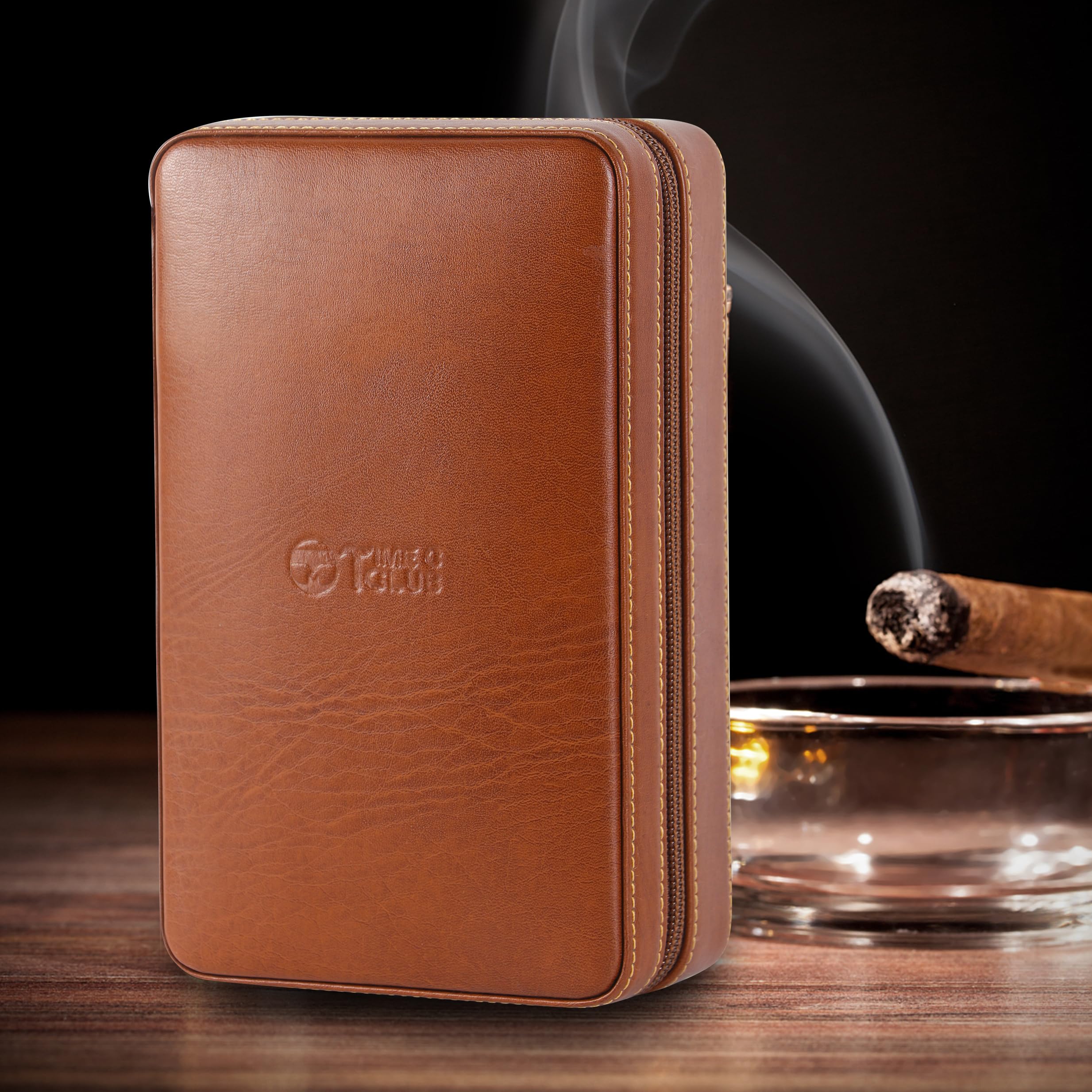 Premium 4-Finger Leather Travel Cigar Case Set with Cutter, Humidor, Lighter & Humidifier - Perfect Groomsmen Gift & Birthday Present for Cigar Lovers (Ideal for Travel, Weddings & Special Occasions)