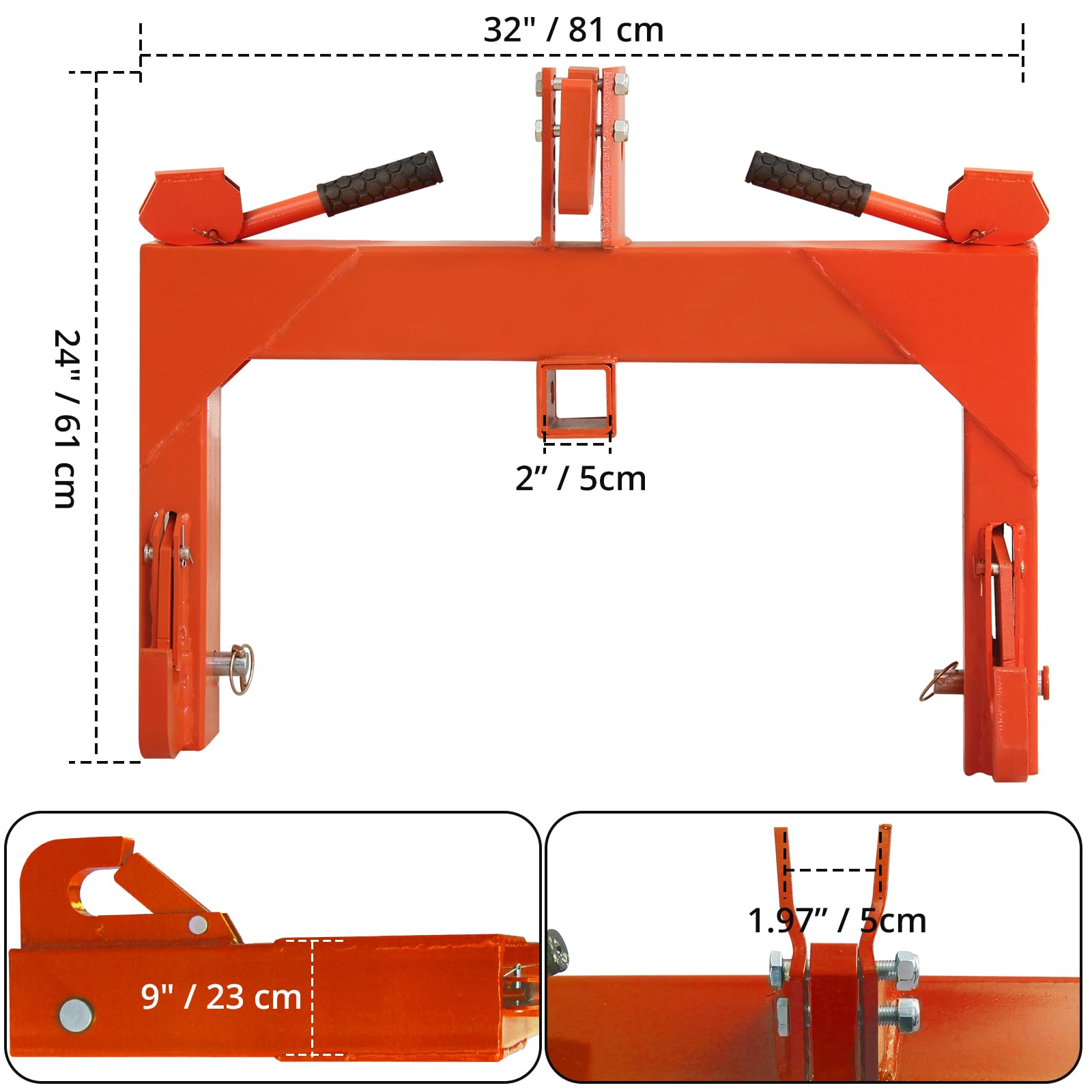 GARVEE 3 Point Quick Hitch for Tractors - 3000 LBS Lifting Capacity, Orange - Perfect for Farming, Landscaping & Heavy Duty Tractor Attachments