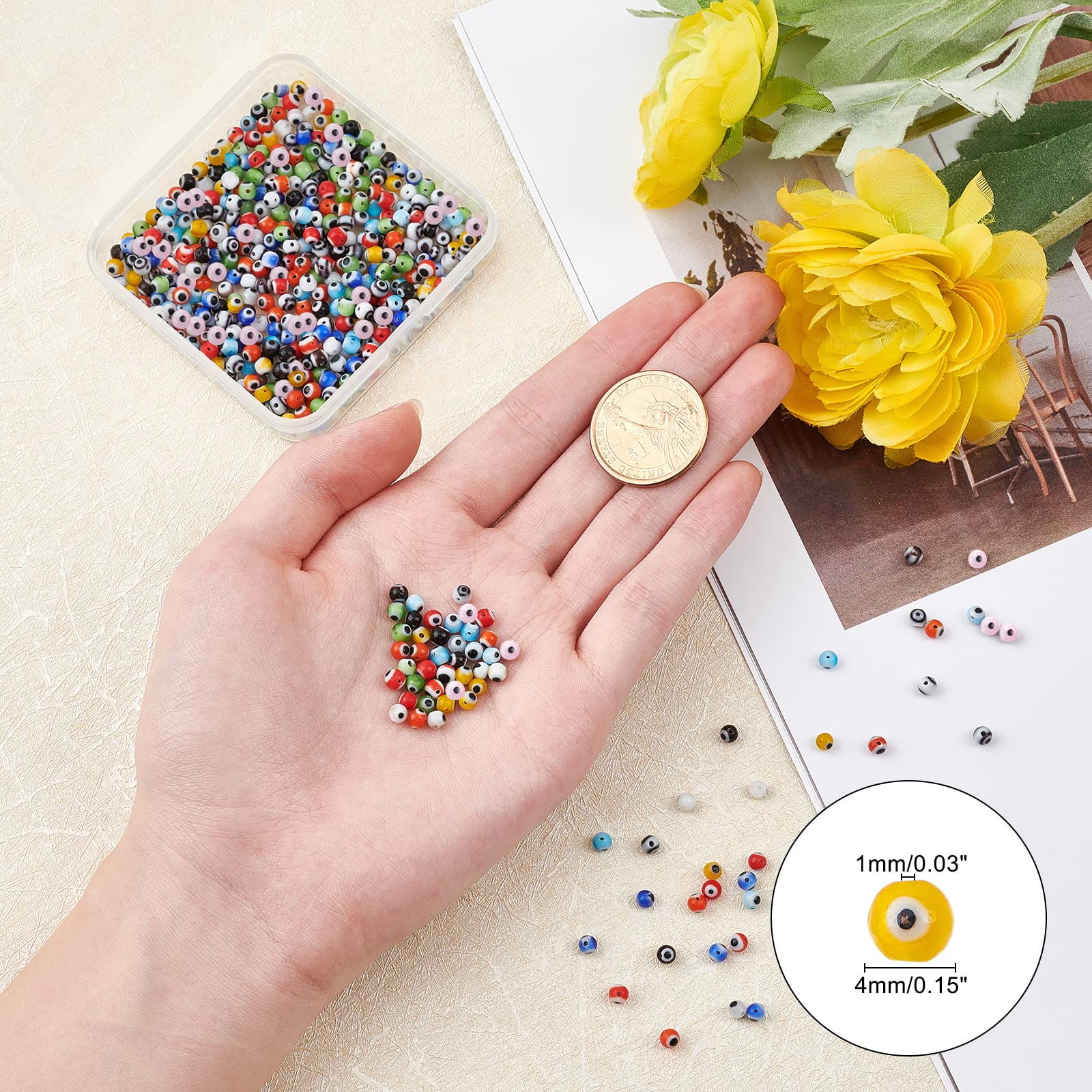 OLYCRAFT 500pcs 10 Colors 4mm Evil Eye Glass Beads - Handmade Lampwork Spacer Beads for DIY Jewelry Making, Bracelets, Necklaces & Rings - Perfect for Boho, Hippie & Spiritual Craft Projects