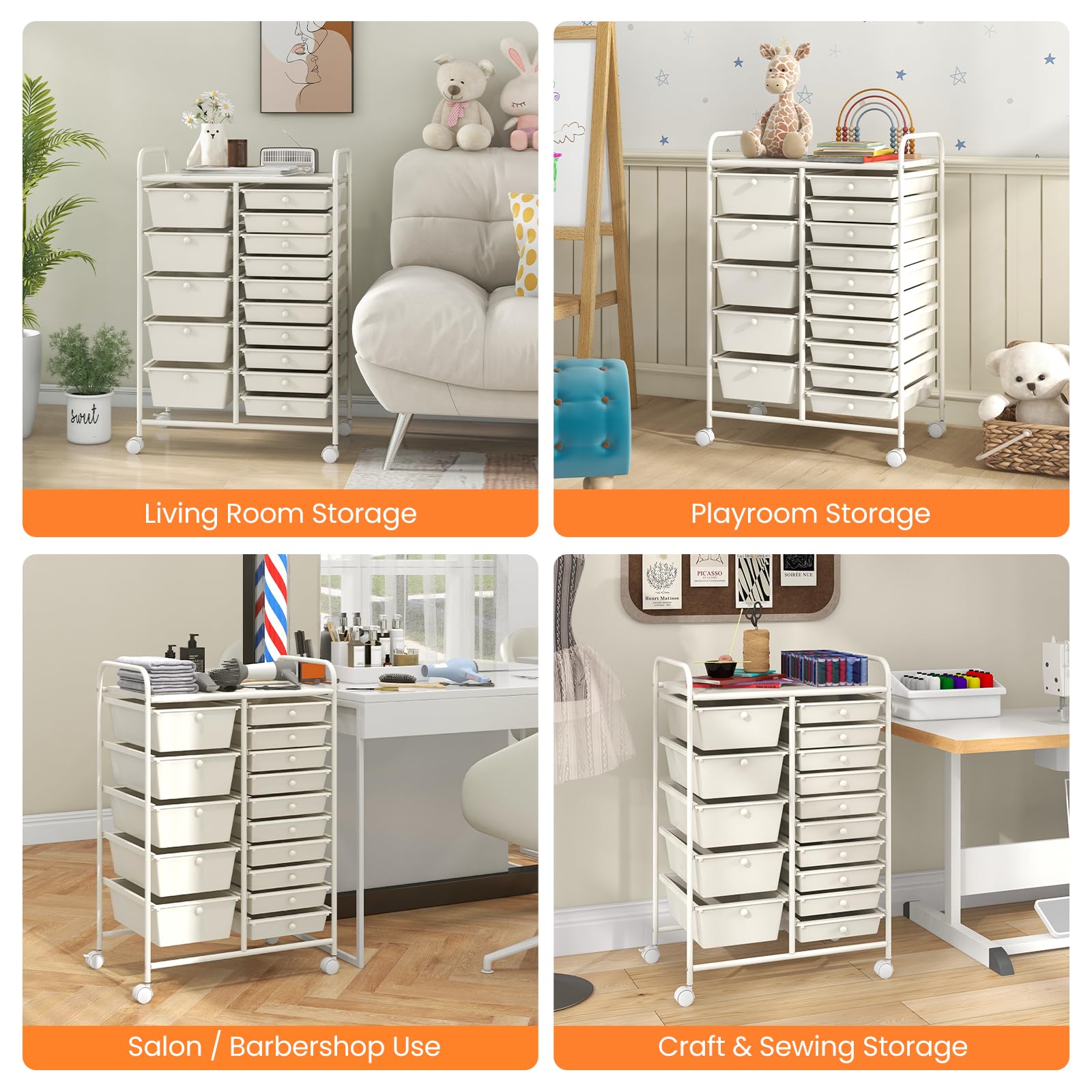 Giantex 15-Drawer Rolling Storage Cart with Wheels - Mobile Organizer for Classroom, Office, Home, School Supplies, Tools, Crafts & Art Paper - Perfect for Teachers, Students & DIY Enthusiasts