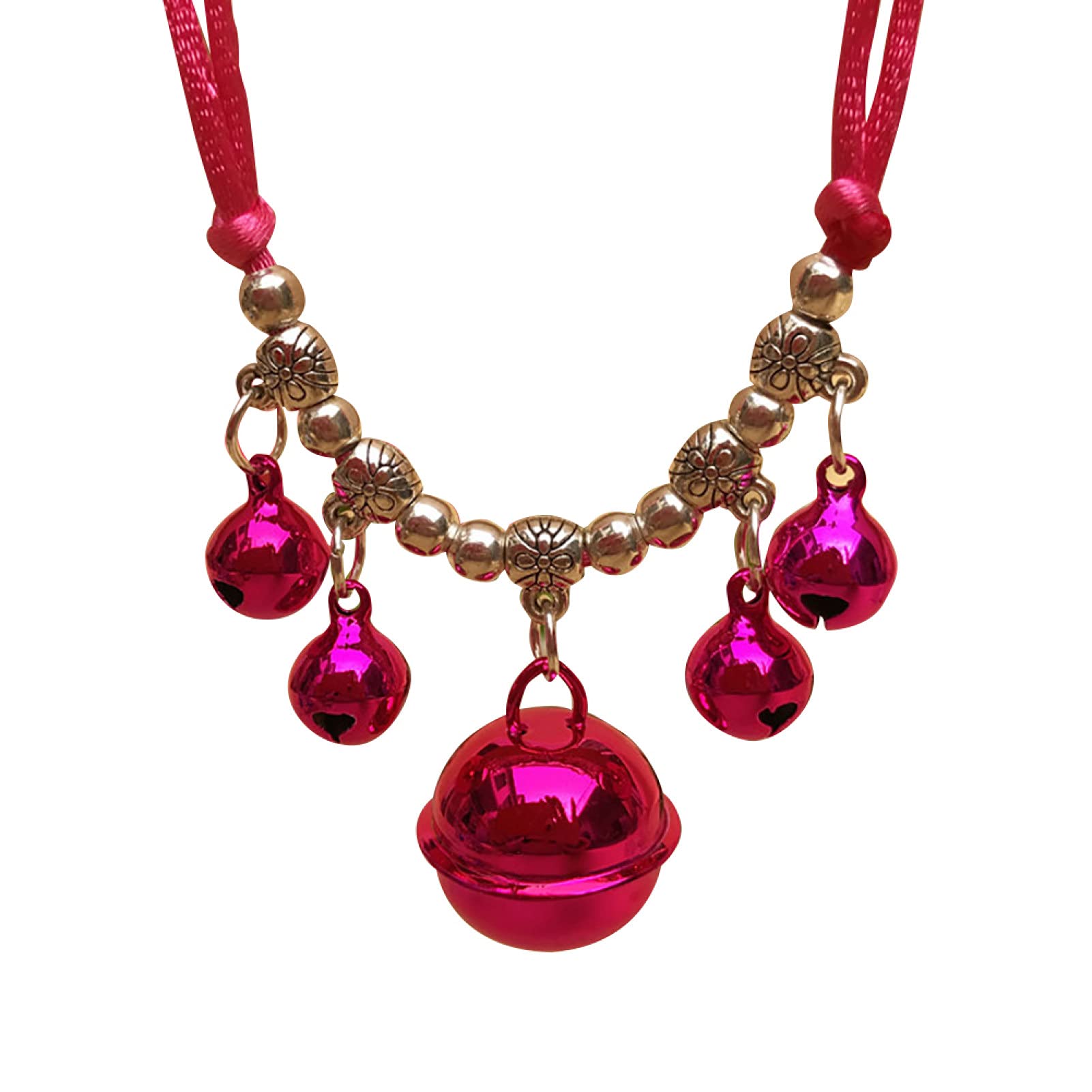 Durable Pet Collars for Dogs & Cats with Multi-Bells Pendant - Rose Red | Adjustable Pet Necklace for Parties, Walks & Fashion Accessories