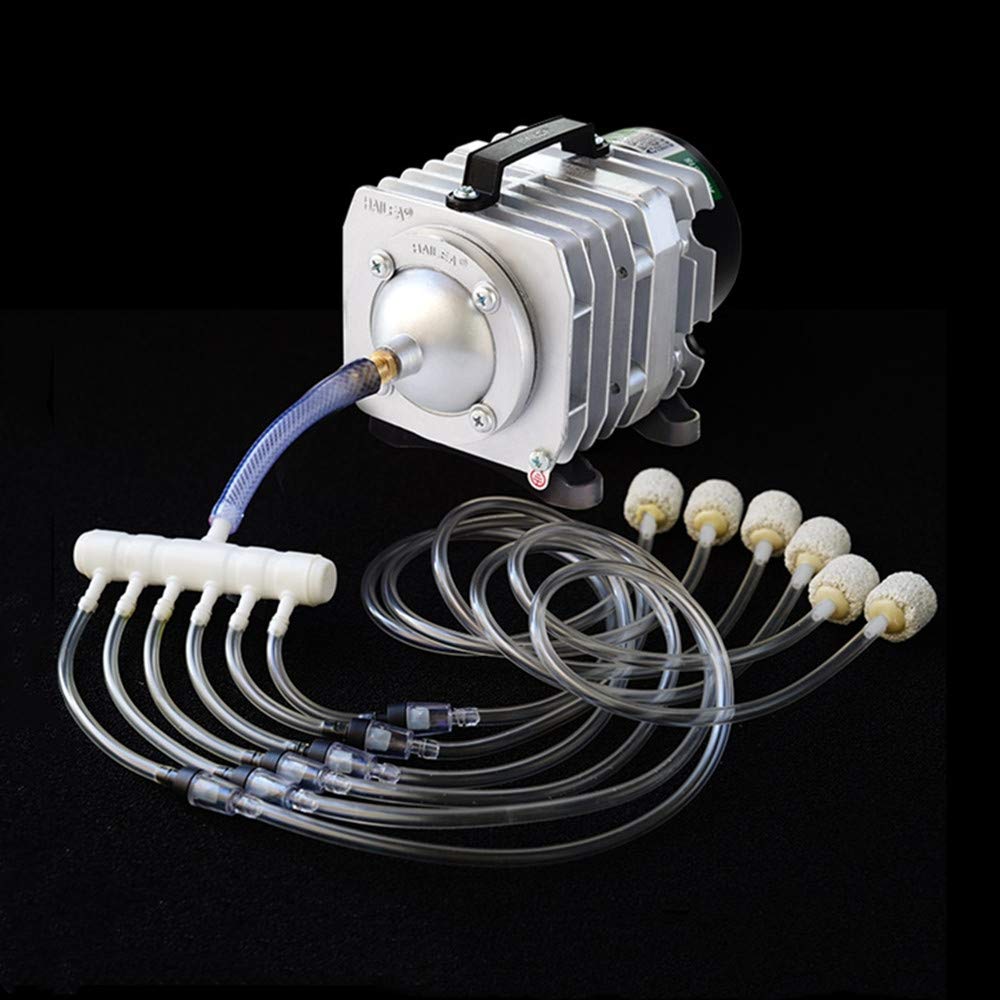 25W-45W Electromagnetic Air Compressor Oxygen Pump for Aquariums, Fish Tanks & Hydroponic Systems with Air Tube & Bubbler Stone - Quiet Aeration for Home, Office & Garden Use