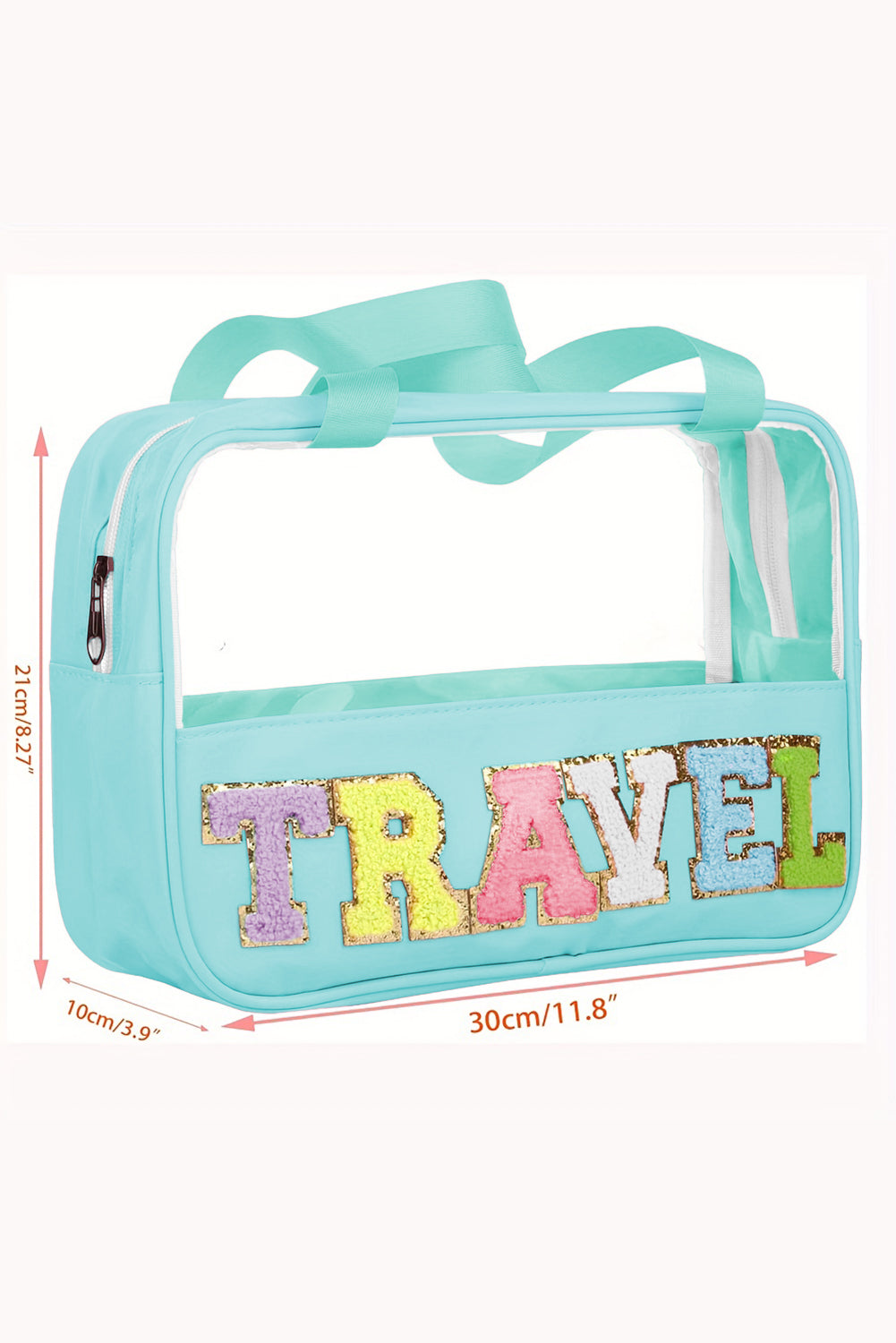 Stylish Chenille Letter Clear PVC Makeup Bag for Travel - Perfect Cosmetic Organizer for Vacation, Gym & Daily Essentials