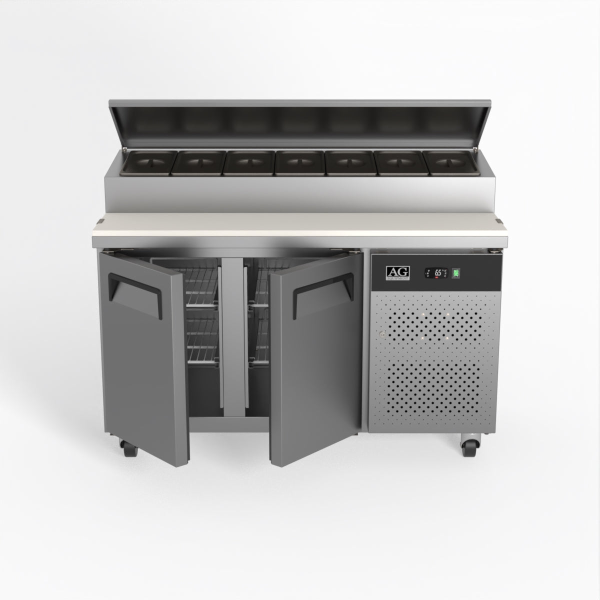 AG 2 Door Commercial Saladette Refrigerator - Holds 7 x 1/3 GN Food Pan Trays - Perfect for Restaurants, Delis & Catering Businesses