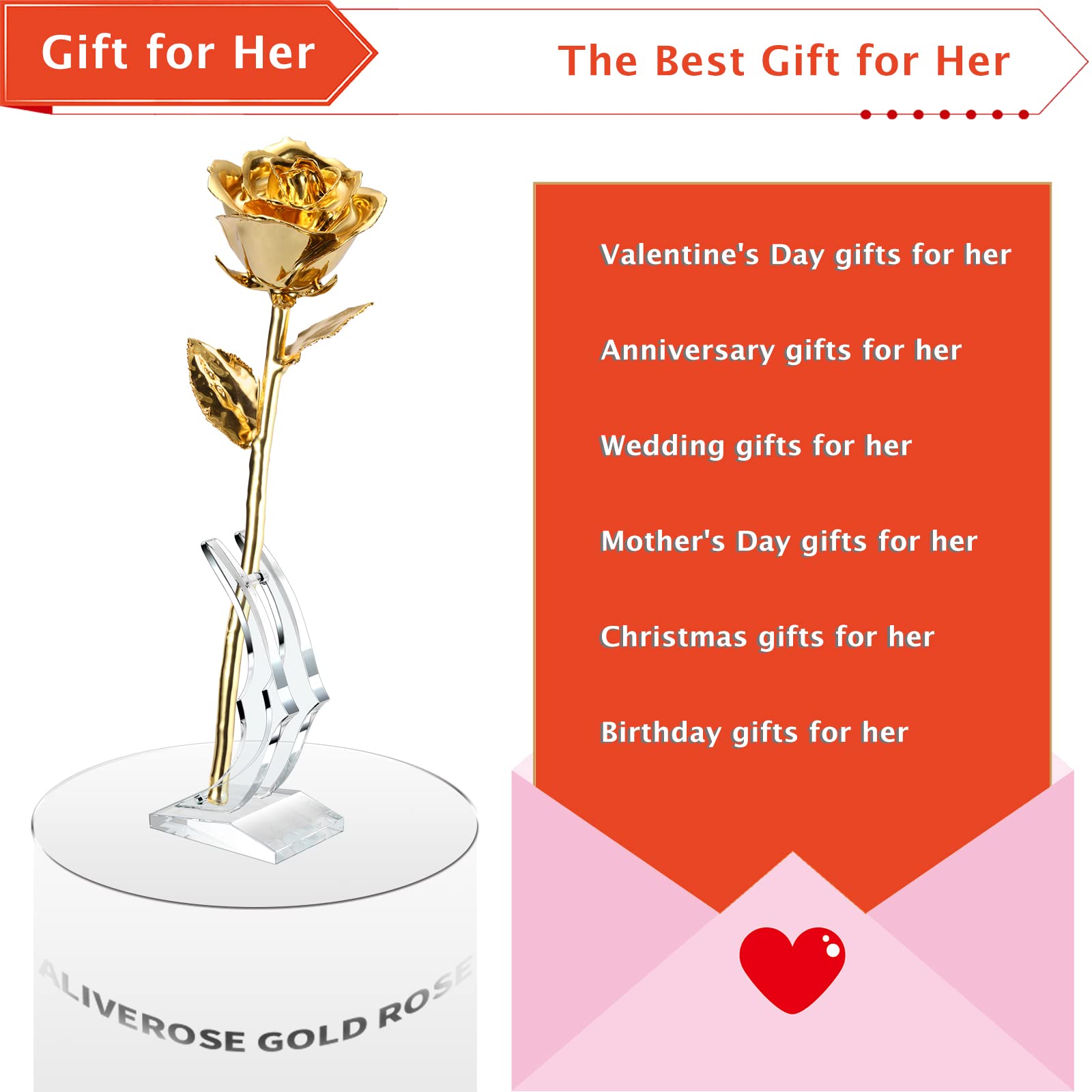 24k Gold Dipped Real Rose - Luxury Eternal Golden Rose with Stand for Anniversary, Valentine's Day, Mother's Day & Birthday Gifts | Romantic Home Decor & Wedding Centerpiece